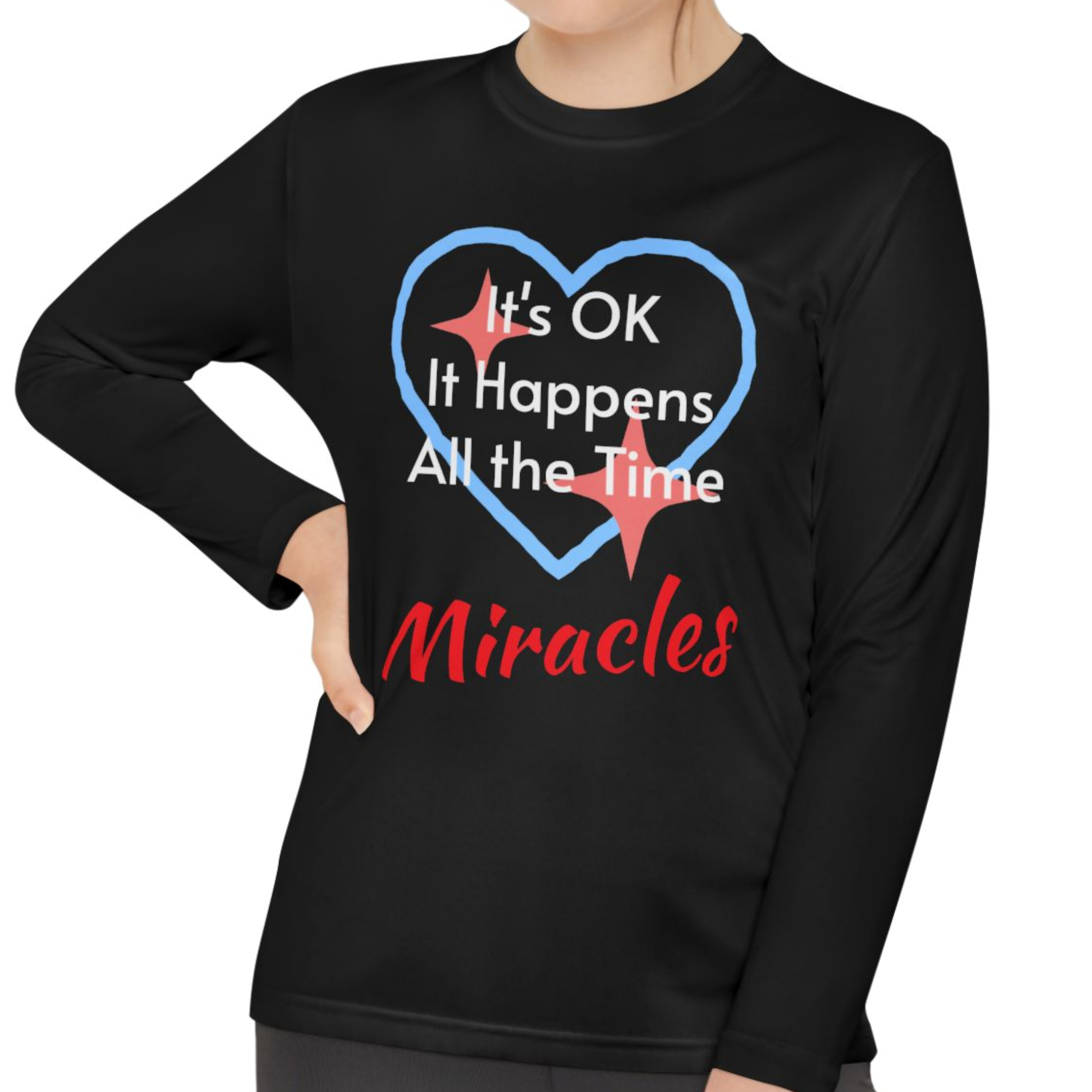Youth Long-Sleeve Sport-Tek T-Shirt, Miracles Happen product thumbnail image Youth Long-Sleeve Sport-Tek T-Shirt, Miracles Happen product thumbnail image