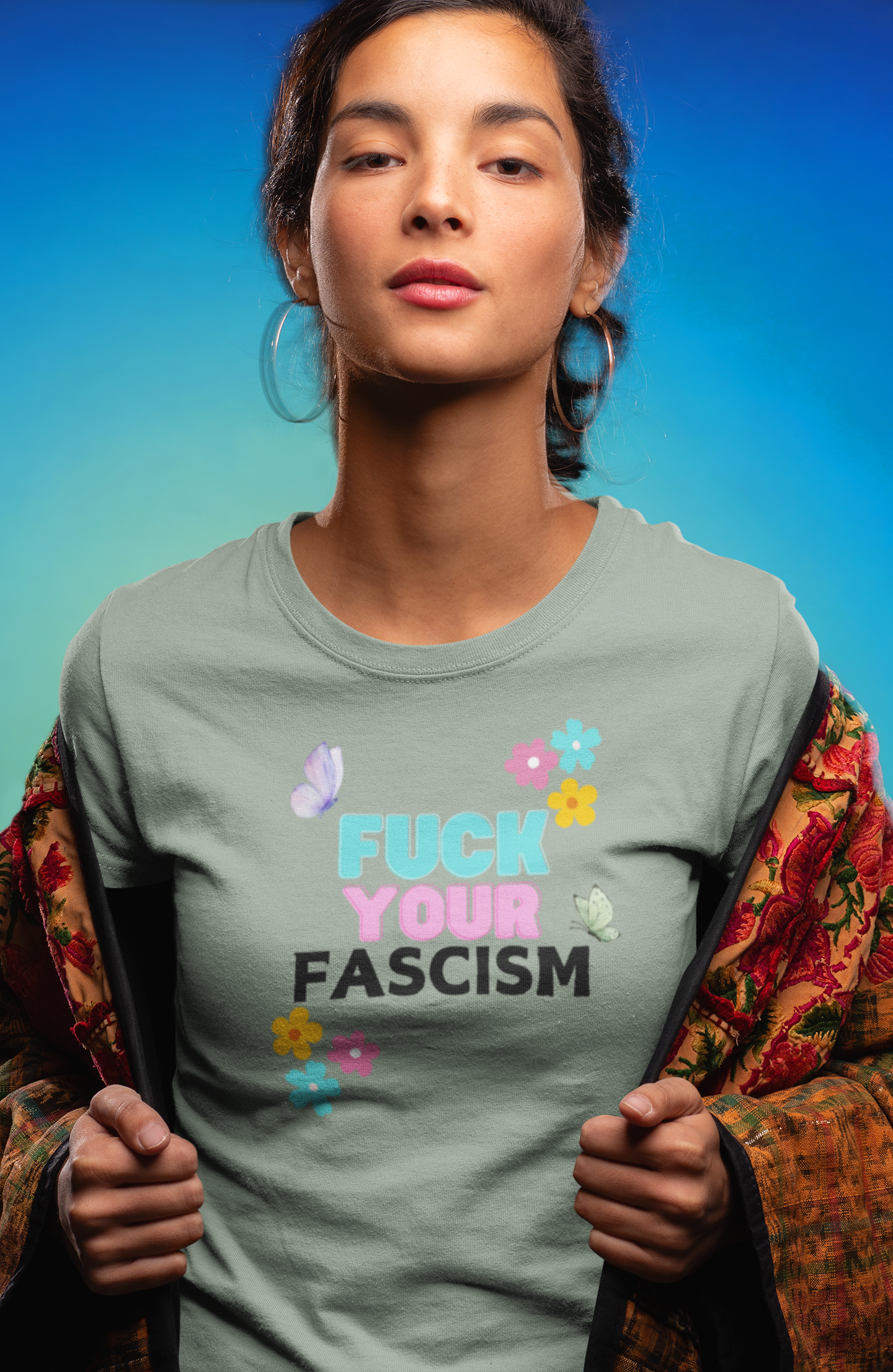 Flower Power Fuck Your Fascism, Activism, Unisex Softstyle T-Shirt product thumbnail image Flower Power Fuck Your Fascism, Activism, Unisex Softstyle T-Shirt product thumbnail image