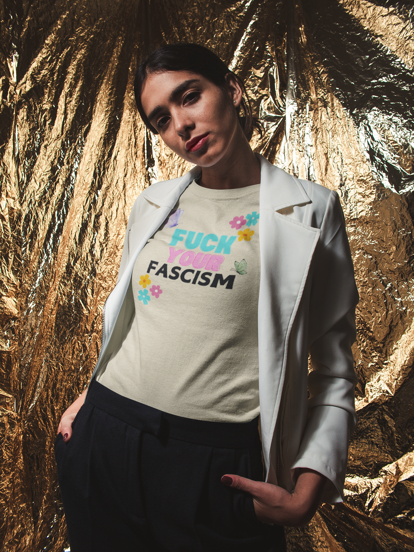 Flower Power Fuck Your Fascism, Activism, Unisex Softstyle T-Shirt product thumbnail image Flower Power Fuck Your Fascism, Activism, Unisex Softstyle T-Shirt product thumbnail image