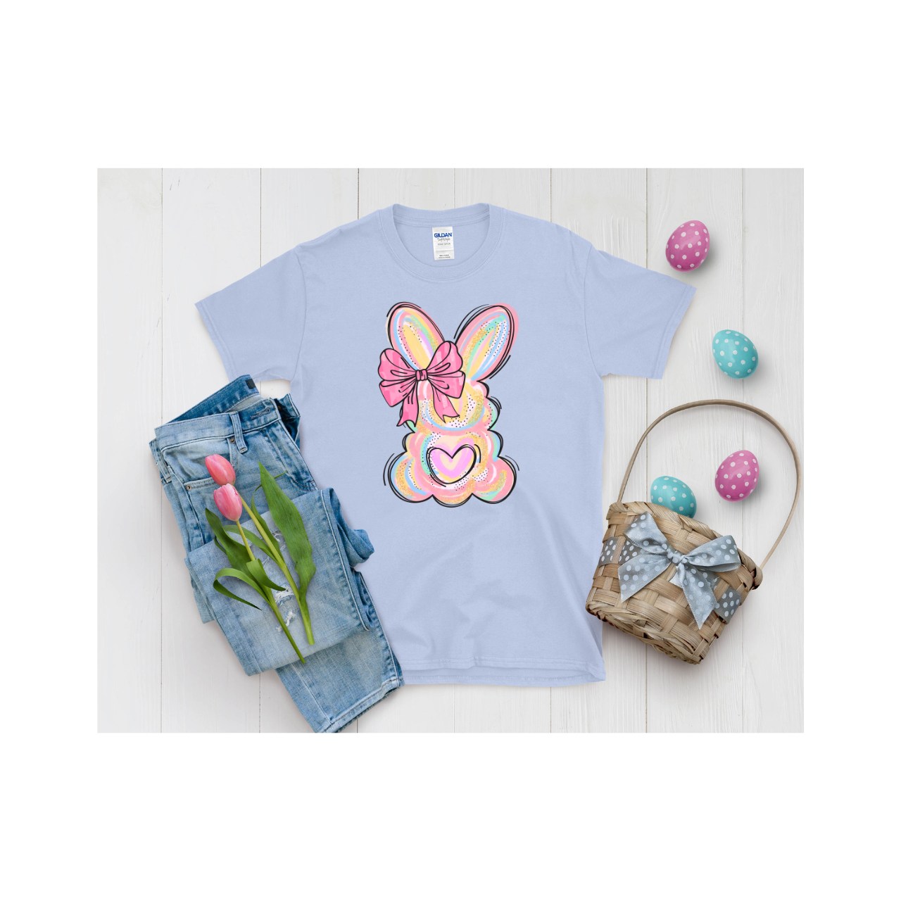 Cute Watercolor Easter Bunny Graphic Unisex Softstyle T-Shirt for Spring Celebrations Cute Watercolor Easter Bunny Graphic Unisex Softstyle T-Shirt for Spring Celebrations