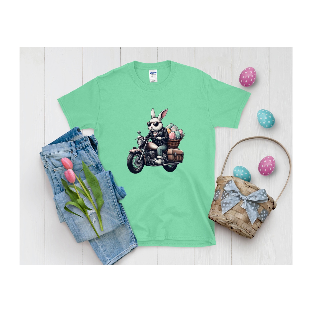 Easter Biker Bunny T-Shirt for Spring product thumbnail image Easter Biker Bunny T-Shirt for Spring product thumbnail image