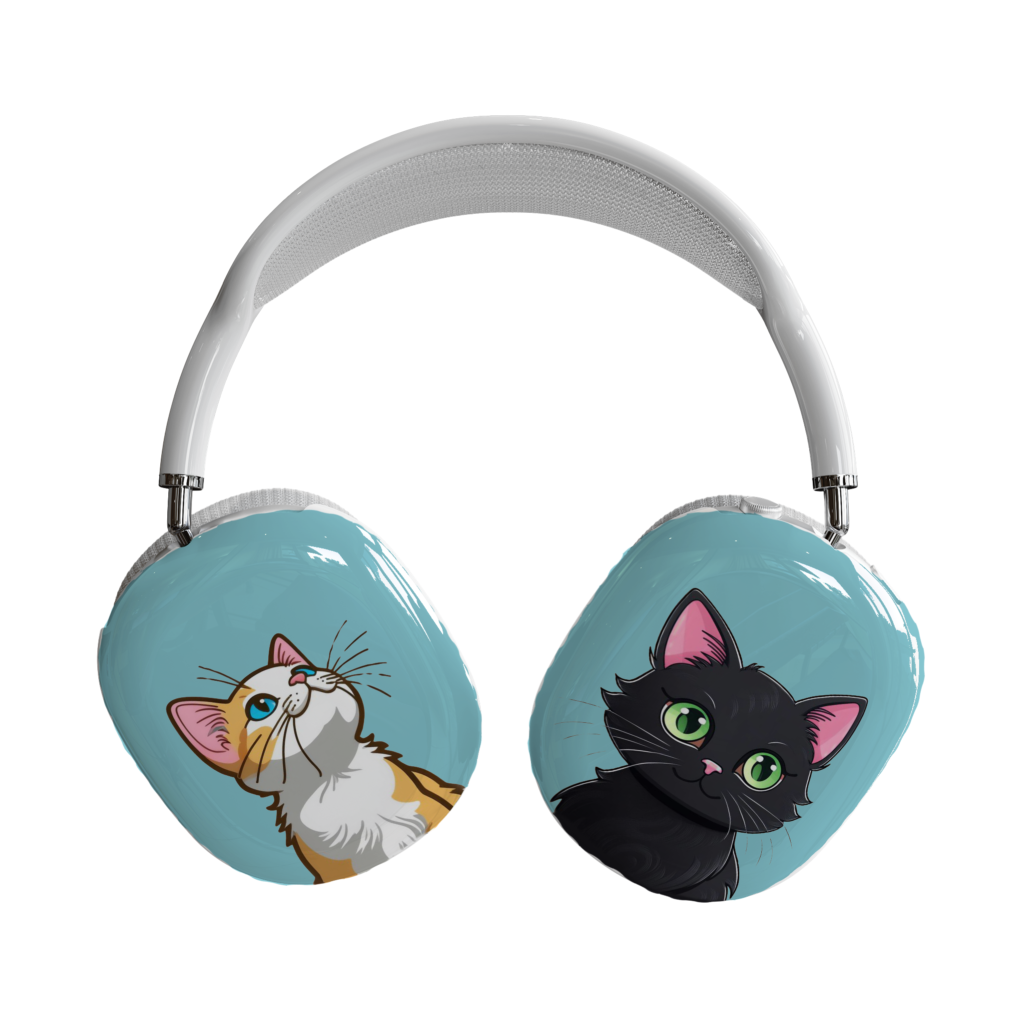AirPods Max Shell Case, Cute Cats On Sky Blue Background Artwork, Apple Fan Gift, Pet Lovers, Fashionable, Fun Kittens - Meow Meow