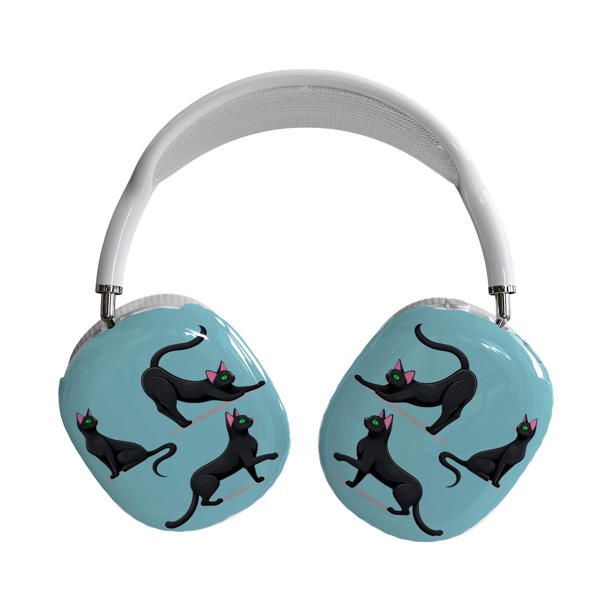 Airpods Max Shell Case, Playful Black Cats on Sky Blue Artwork, Apple Fan Gift, Cute Kitten Design, Be Unique, AirPods Max Cover - Meow Meow