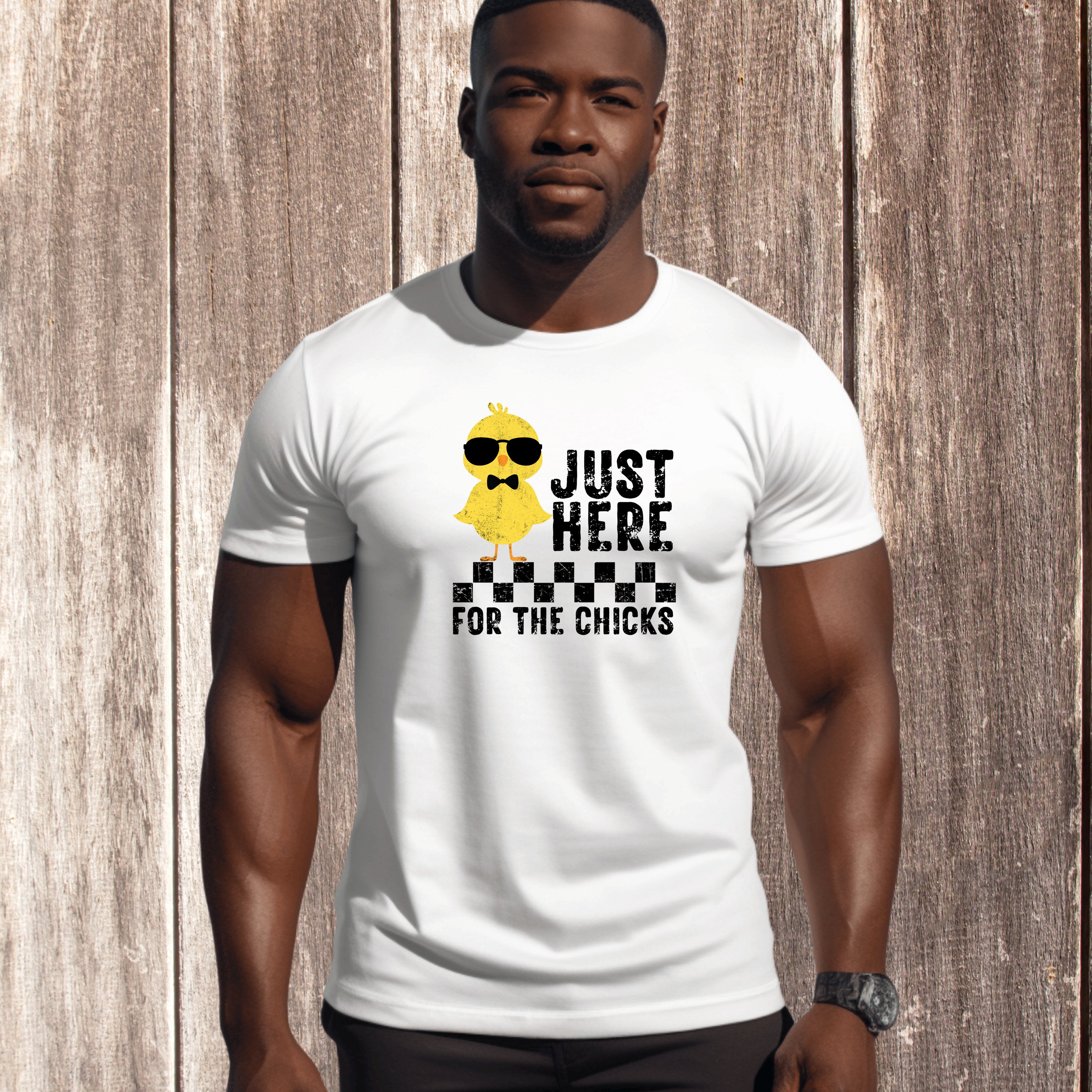 Fun Unisex Heavy Cotton Tee - 'Just Here for the Chicks' product thumbnail image Fun Unisex Heavy Cotton Tee - 'Just Here for the Chicks' product thumbnail image