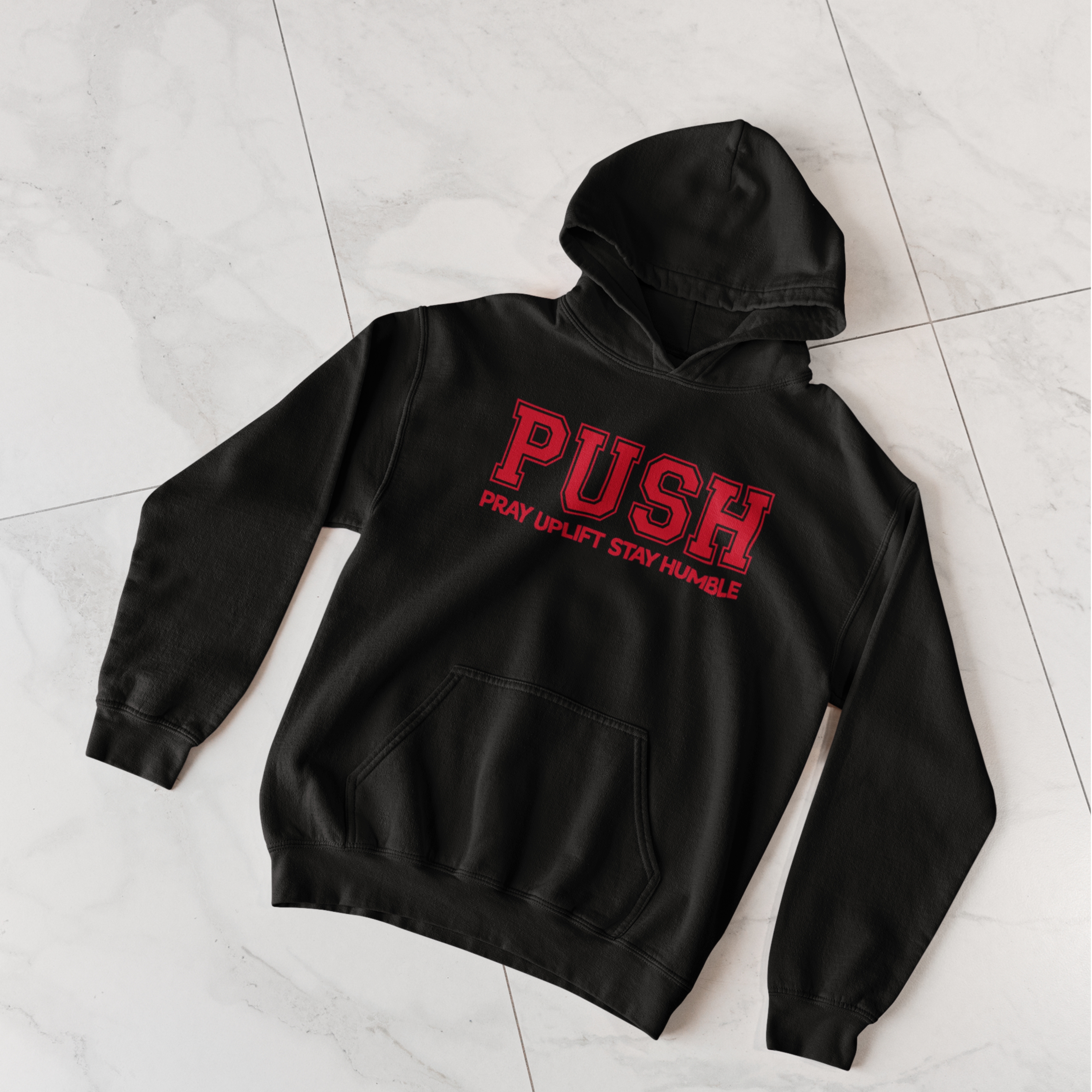 Unisex College PUSH Jet Black/Red Hoodie product thumbnail image Unisex College PUSH Jet Black/Red Hoodie product thumbnail image