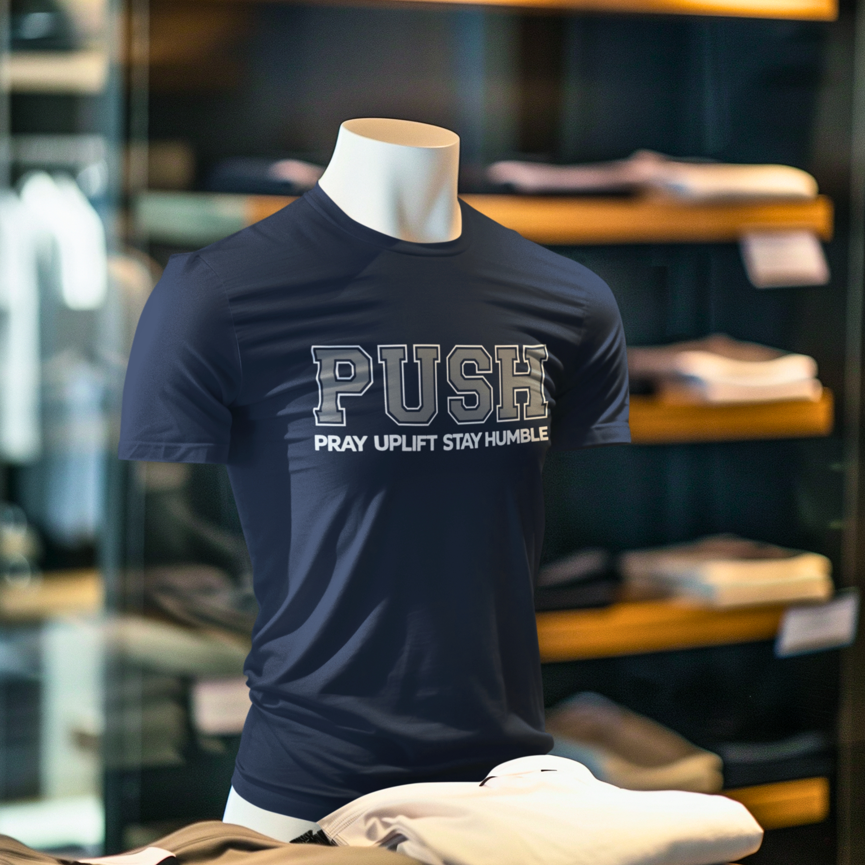 Unisex Softstyle Navy/ Steel Grey/ White PUSH T-Shirt product thumbnail image Unisex Softstyle Navy/ Steel Grey/ White PUSH T-Shirt product thumbnail image