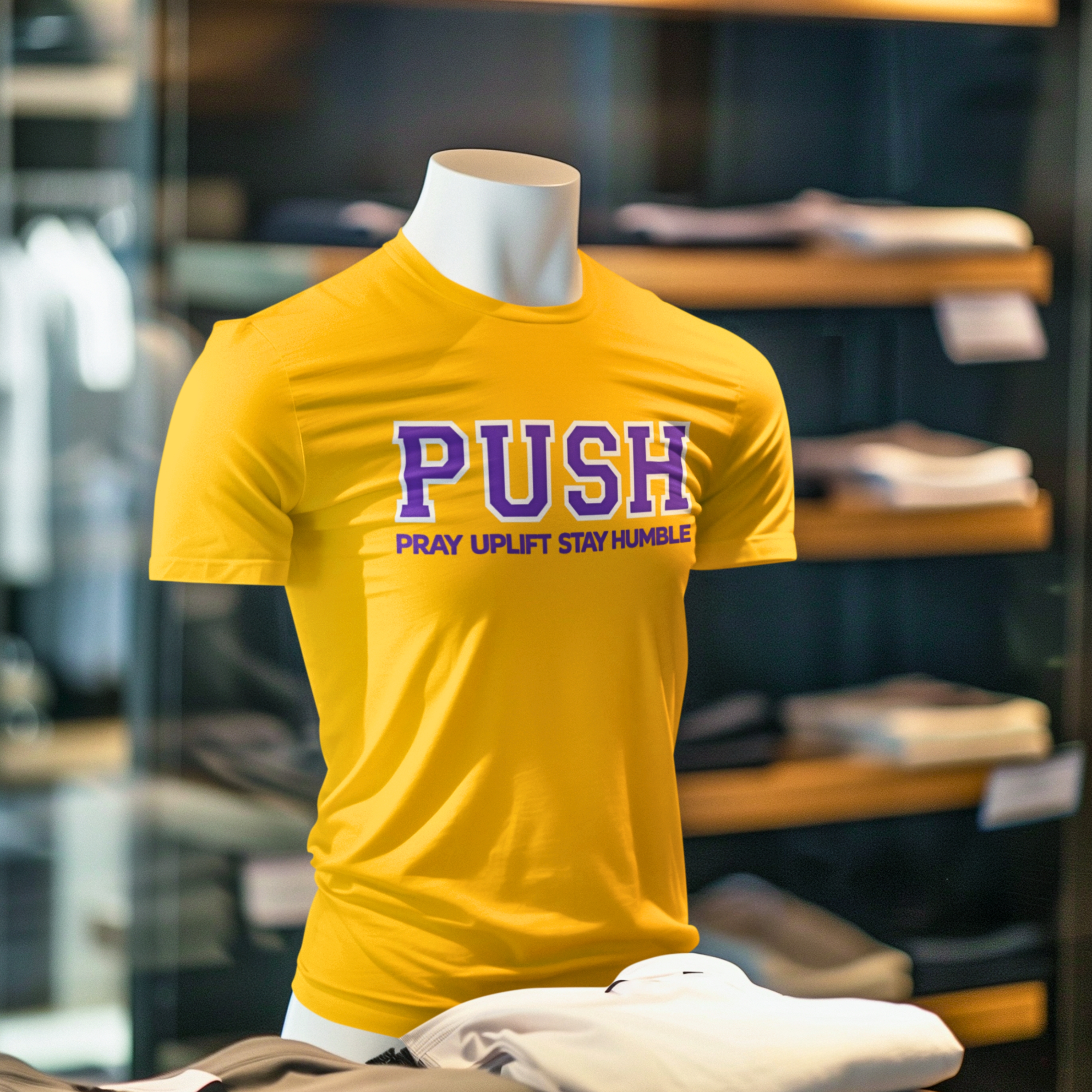 Unisex Softstyle LA Edition Gold/White/Purple PUSH T-Shirt product thumbnail image Unisex Softstyle LA Edition Gold/White/Purple PUSH T-Shirt product thumbnail image