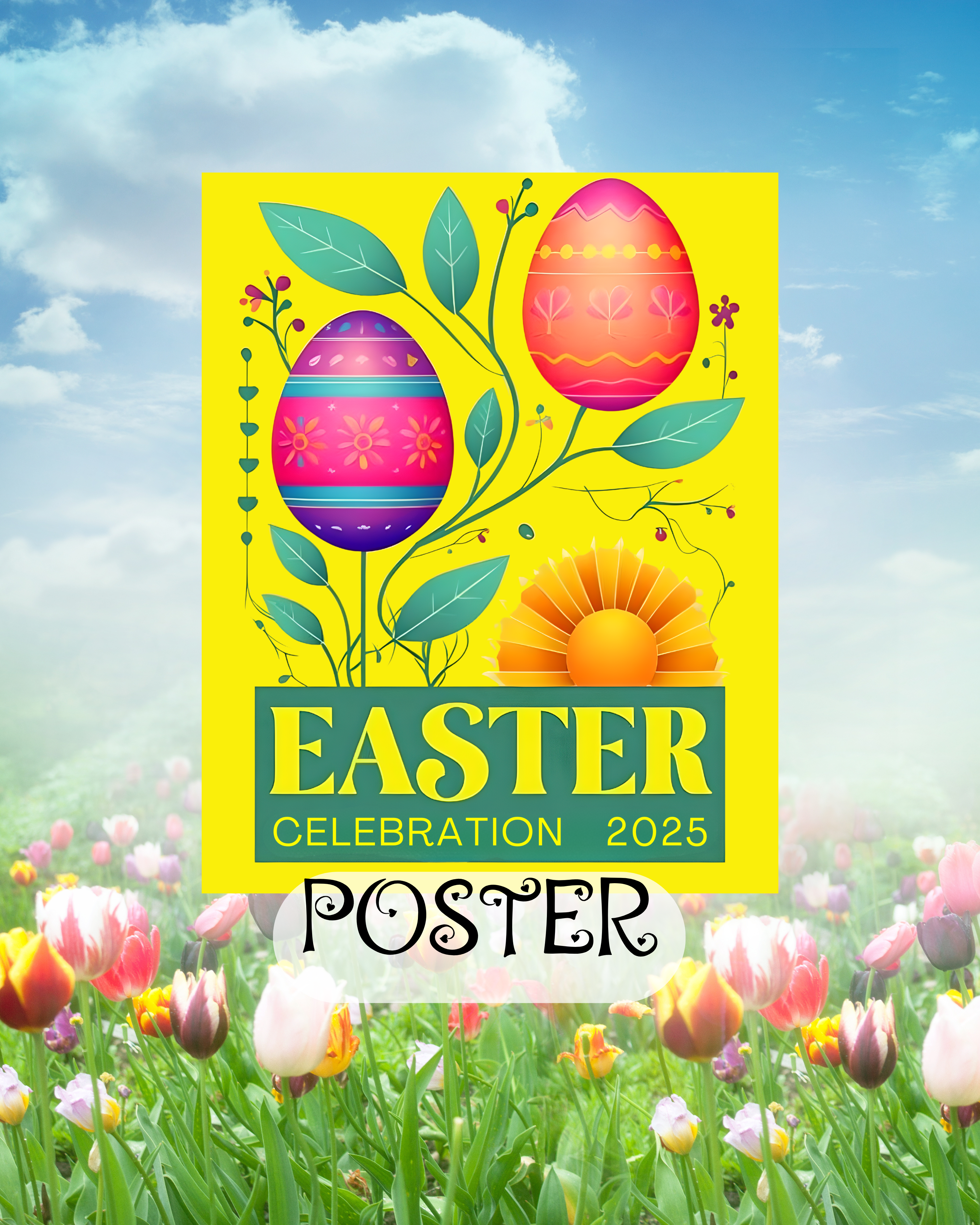 Easter Celebration 2025 Poster - Vibrant Spring Decor for Holiday Festivities