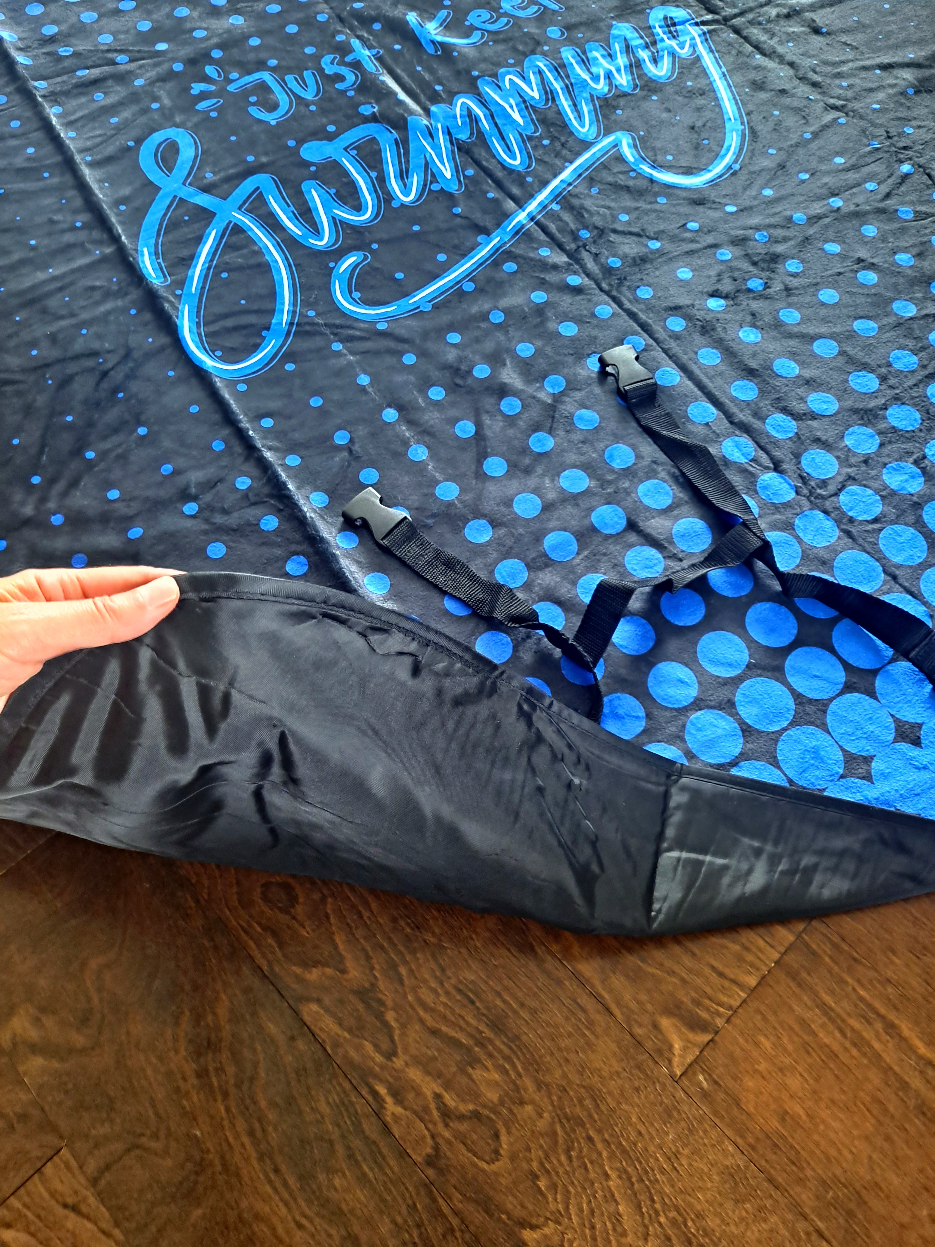 Water-Resistant 'Just Keep Swimming' Beach Blanket product thumbnail image Water-Resistant 'Just Keep Swimming' Beach Blanket product thumbnail image