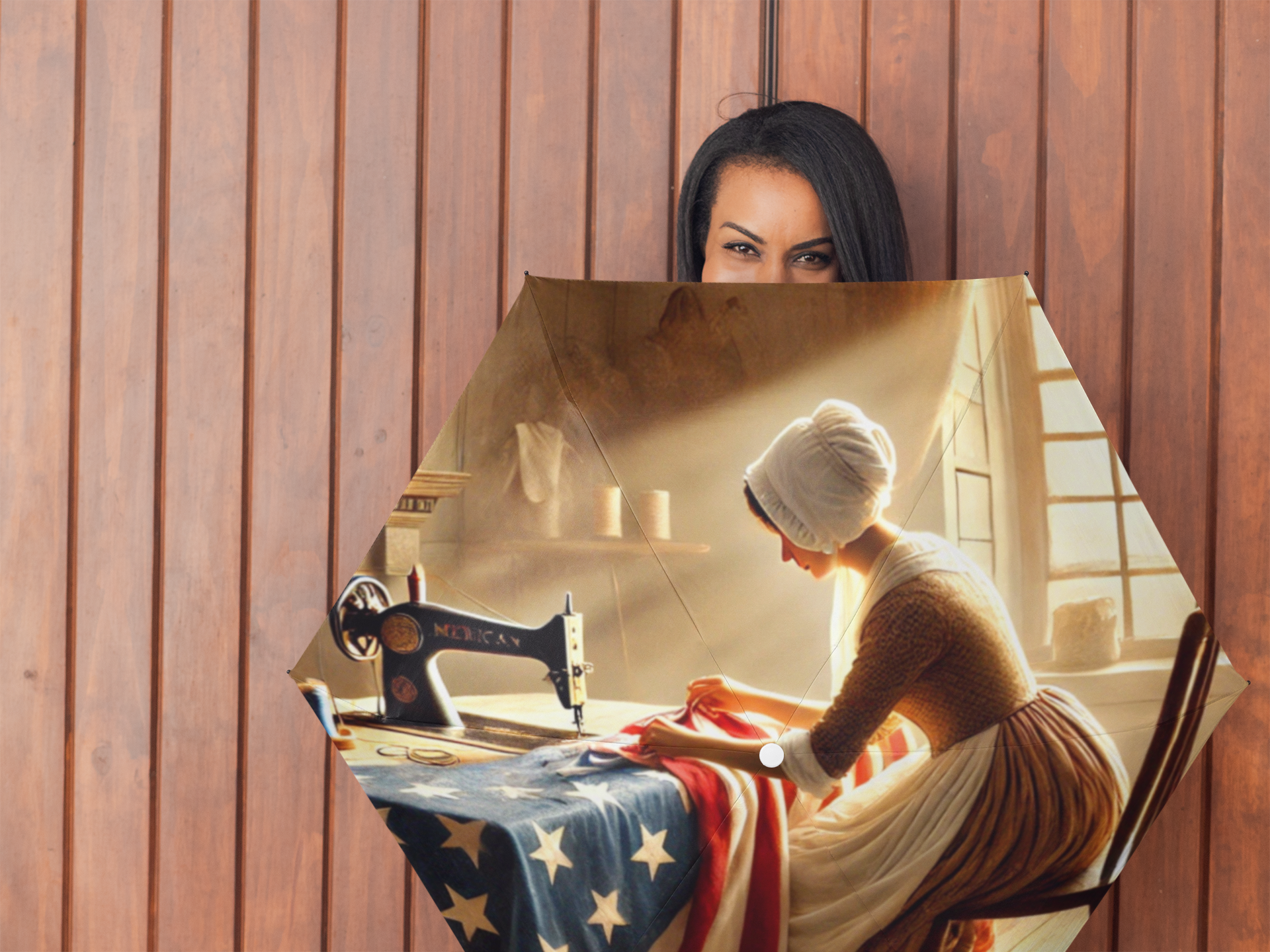 Heritage Design Semi-Automatic Foldable Umbrella - Patriotic betsy Ross Sewing Scene product thumbnail image Heritage Design Semi-Automatic Foldable Umbrella - Patriotic betsy Ross Sewing Scene product thumbnail image