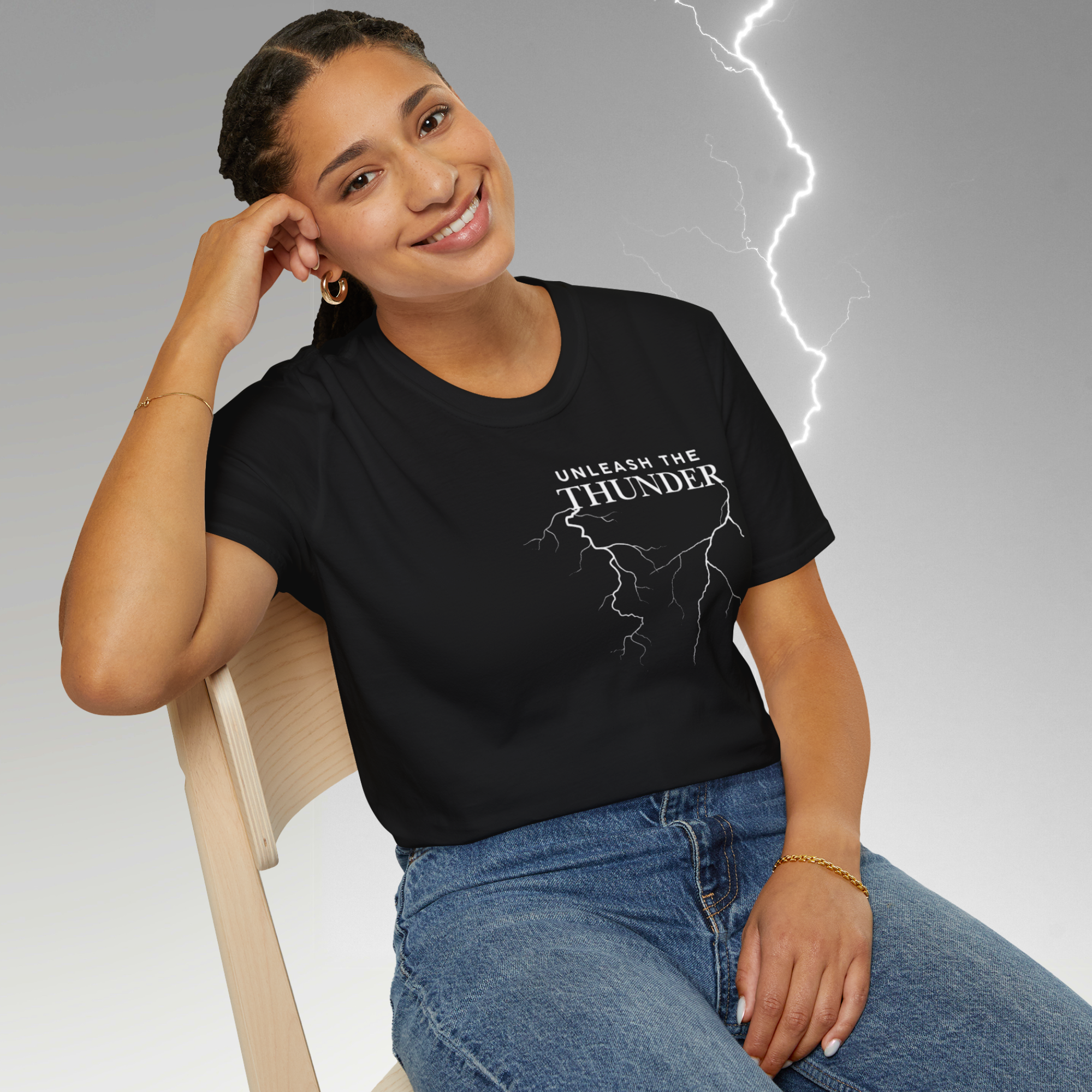 Unleash the Thunder Unisex T-Shirt – Bold Lightning Graphic Tee for Strength, Power & Energy | Motivational Storm Design product thumbnail image Unleash the Thunder Unisex T-Shirt – Bold Lightning Graphic Tee for Strength, Power & Energy | Motivational Storm Design product thumbnail image