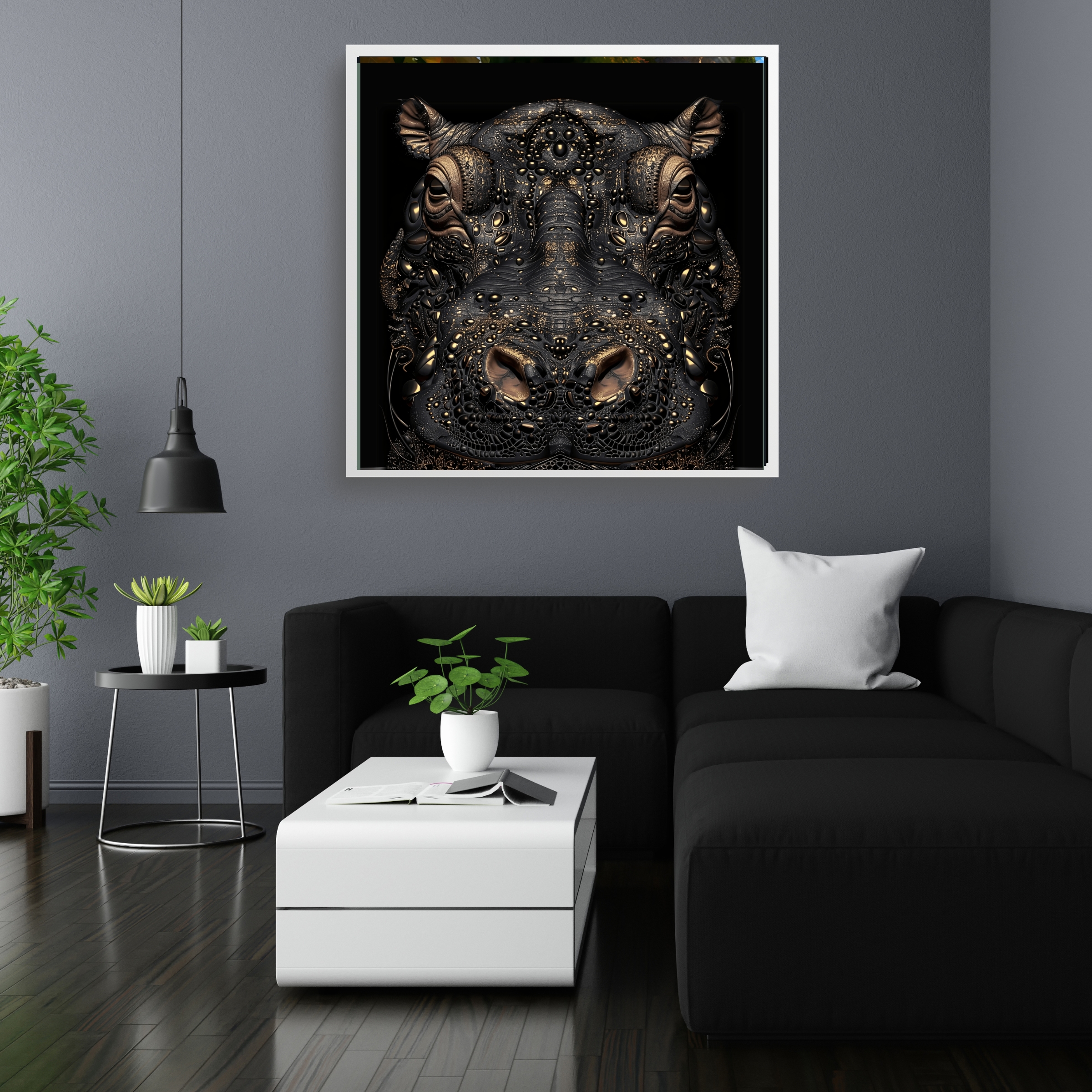 Hippopotamus Artistic Portrait Square Paper Poster