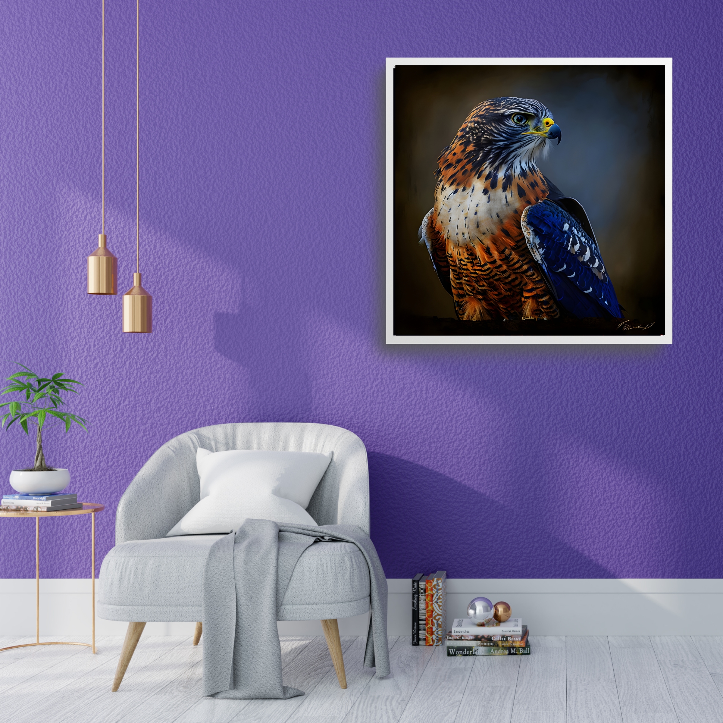 Colorful Hawk Portrait Square Paper Poster