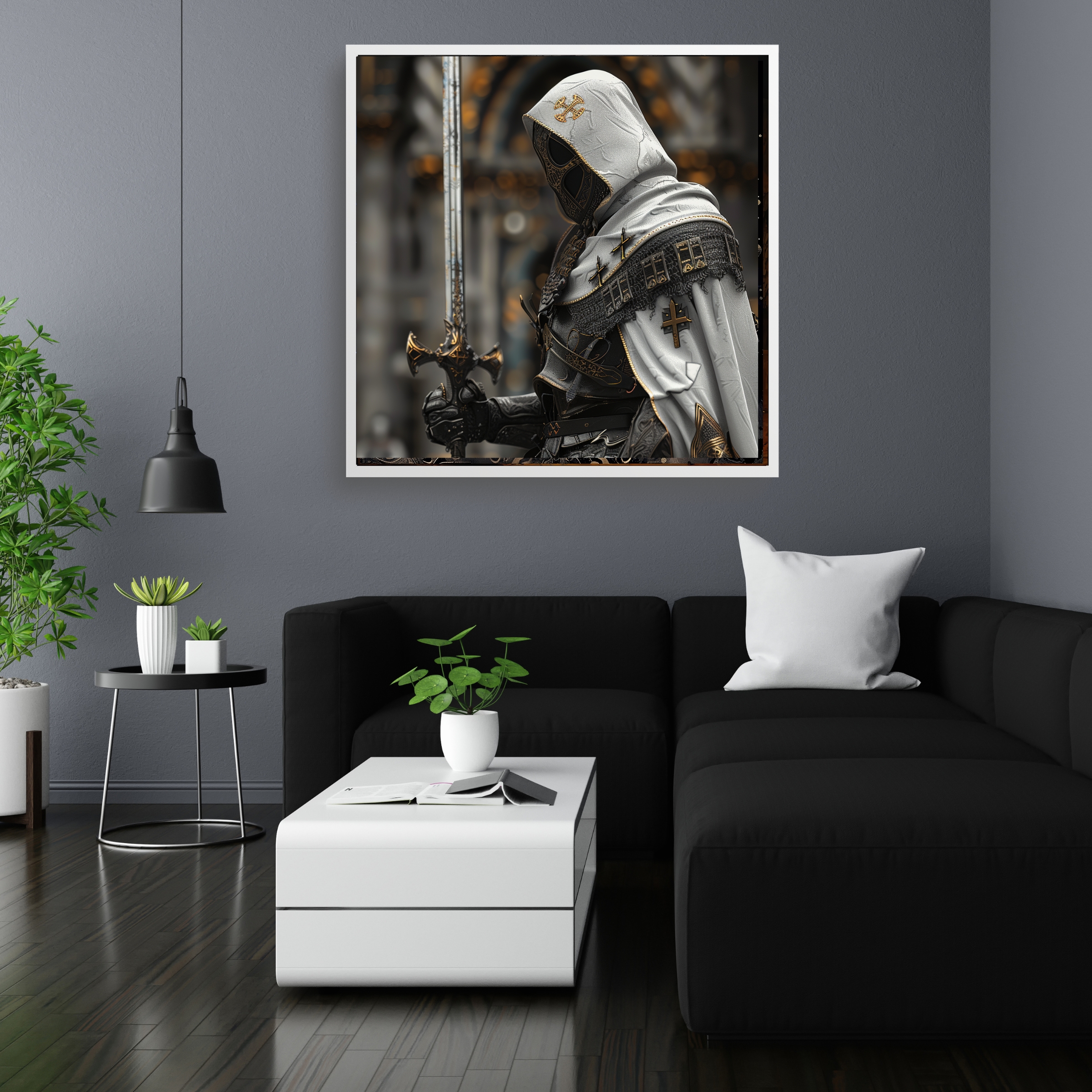 Templar Knight Preparing for Battle Square Paper Poster