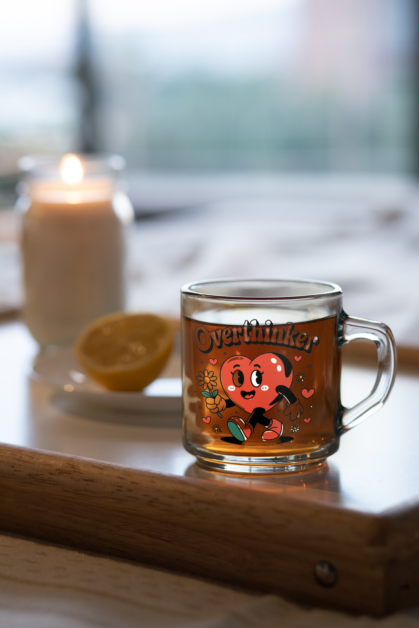 Overthinker Heart Mug - 10oz Clear Glass for Thoughtful Moments product thumbnail image