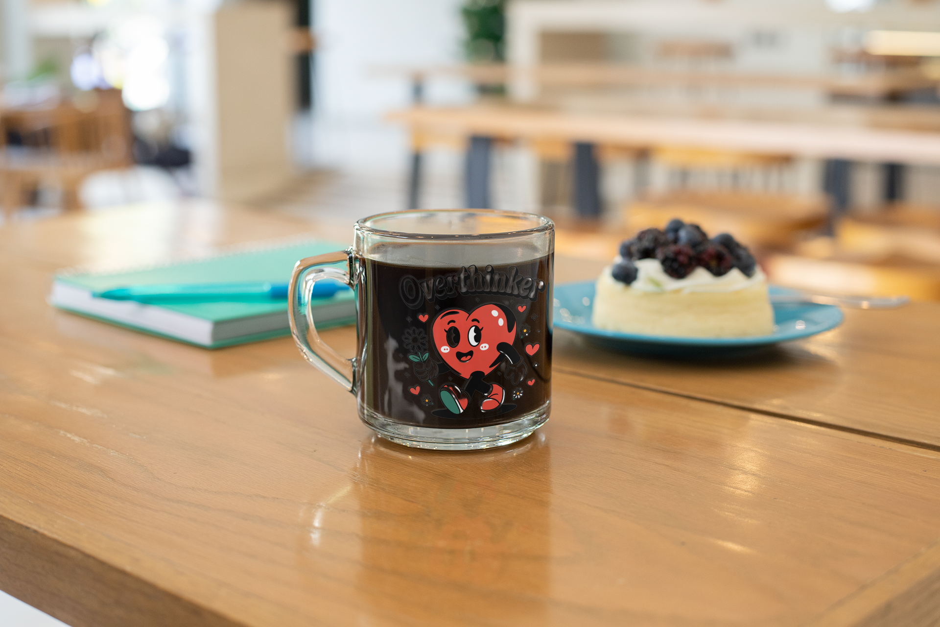 Overthinker Heart Mug - 10oz Clear Glass for Thoughtful Moments