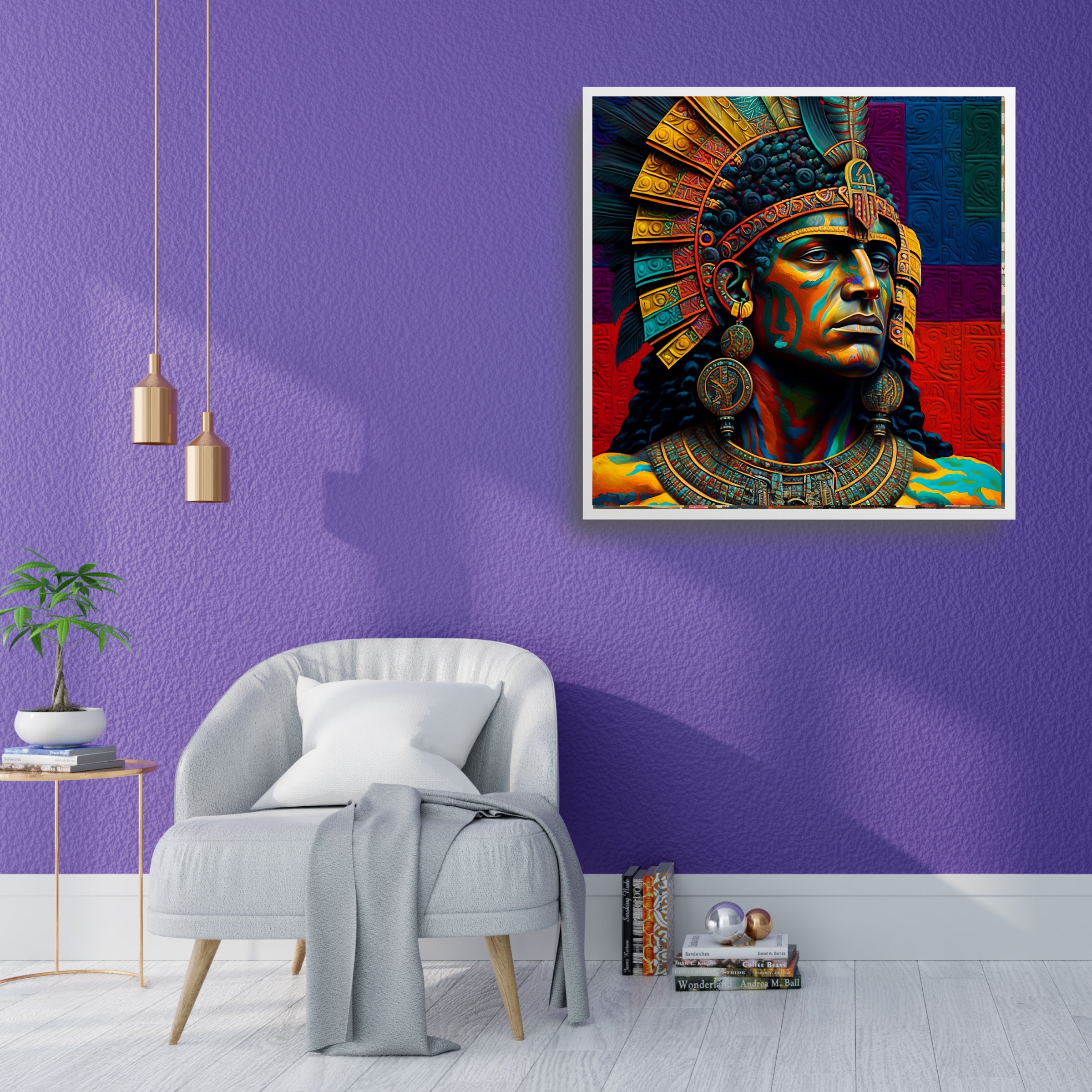 Aztec Warrior Bright Colors Portrait Paper Poster