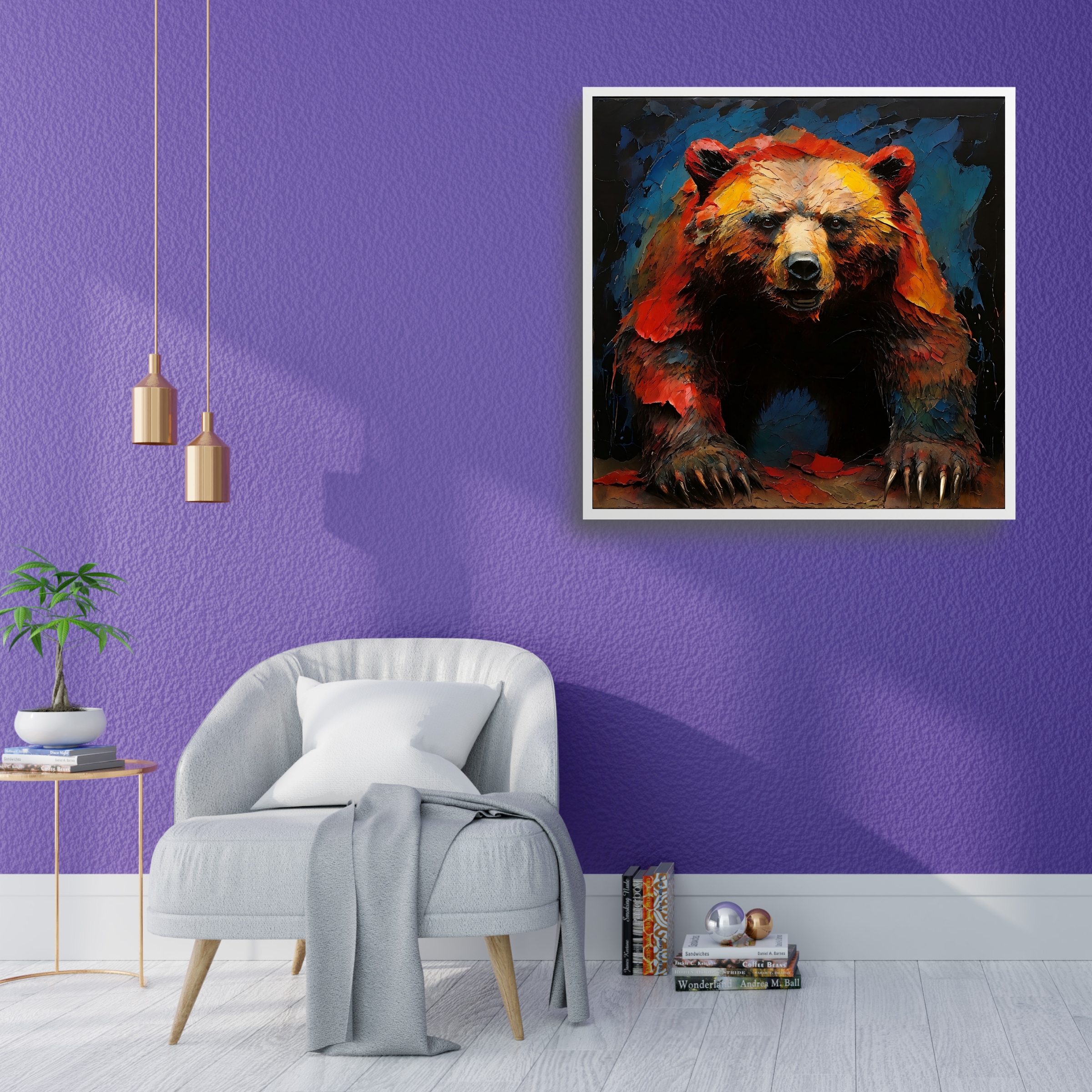 Fierce Bear Oil Painting Square Paper Poster
