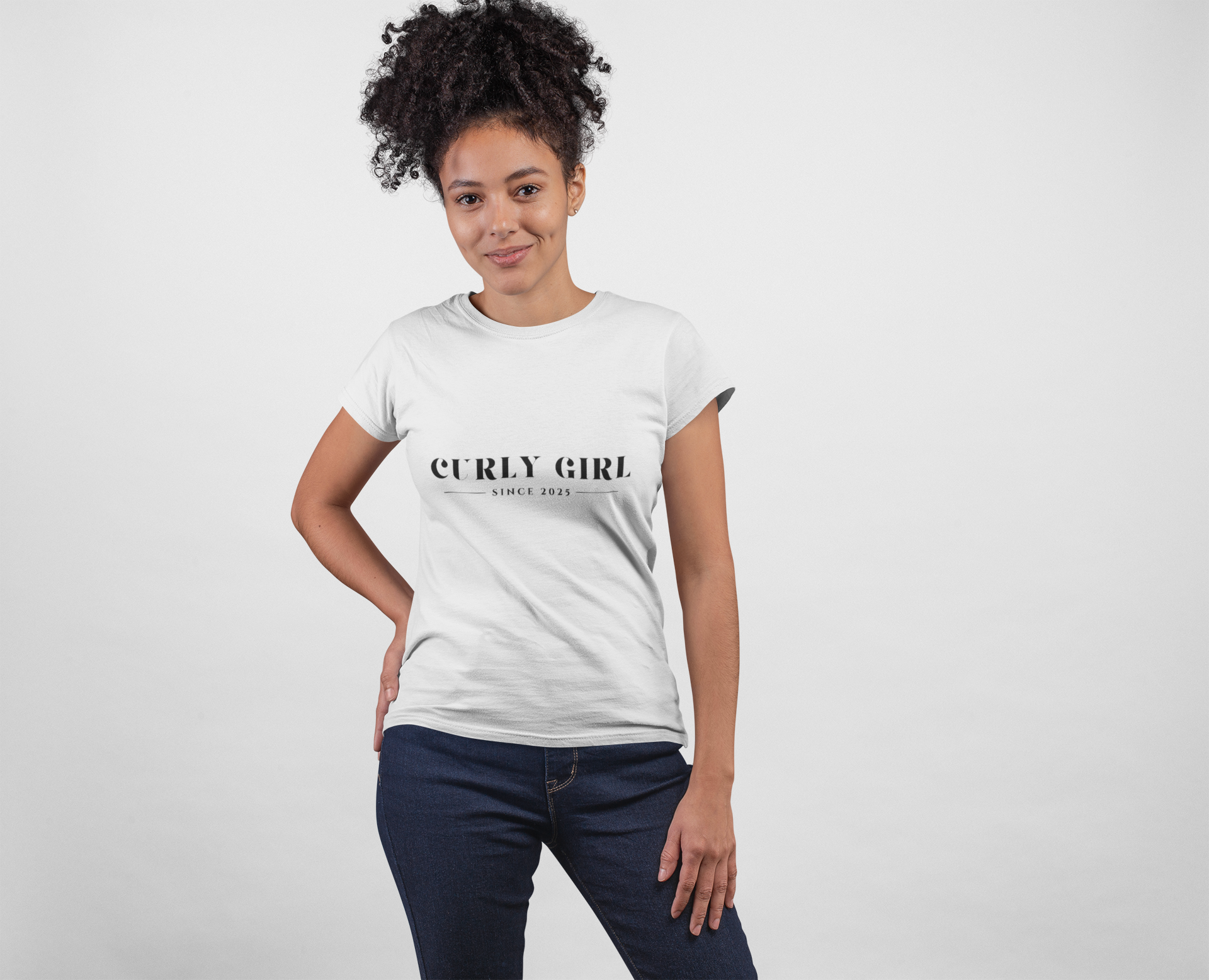 "Curly Girl Since 2025" For All Hair Types Funny Graphic Mood T-Shirt product thumbnail image