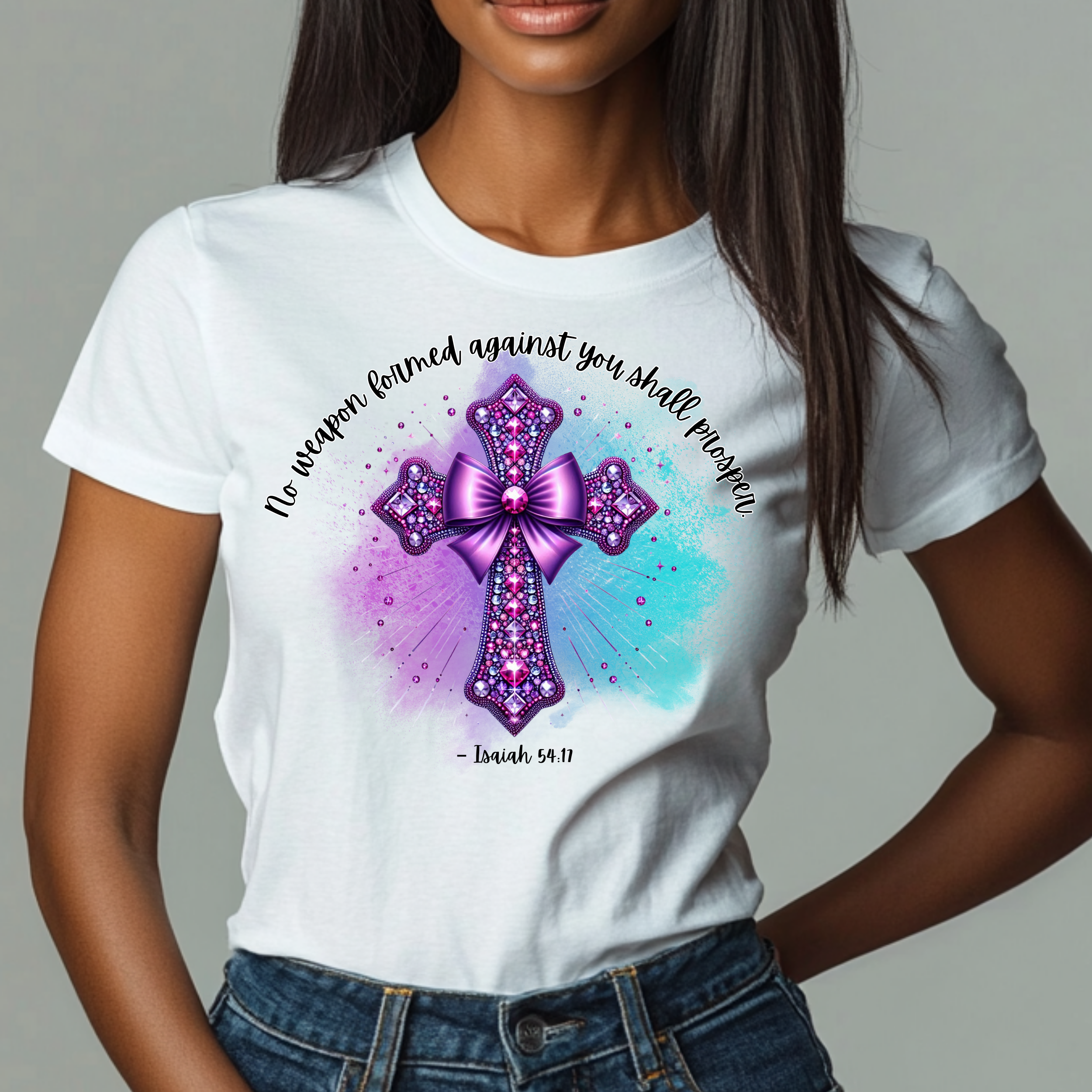No Weapon Shall Prosper – Faith Tee (Isaiah 54:17) product thumbnail image No Weapon Shall Prosper – Faith Tee (Isaiah 54:17) product thumbnail image