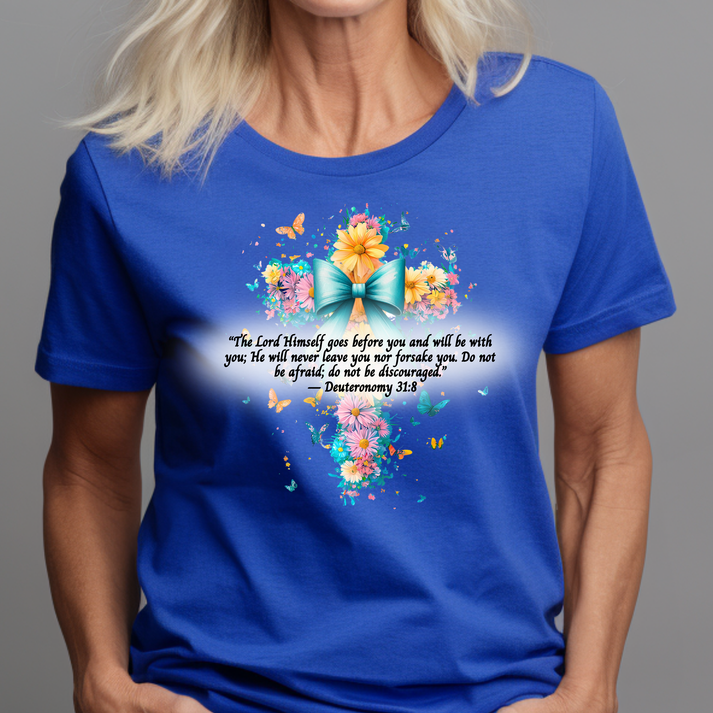 Inspirational Butterfly He Goes Before You Quote – Deuteronomy 31:8 Tee product thumbnail image Inspirational Butterfly He Goes Before You Quote – Deuteronomy 31:8 Tee product thumbnail image