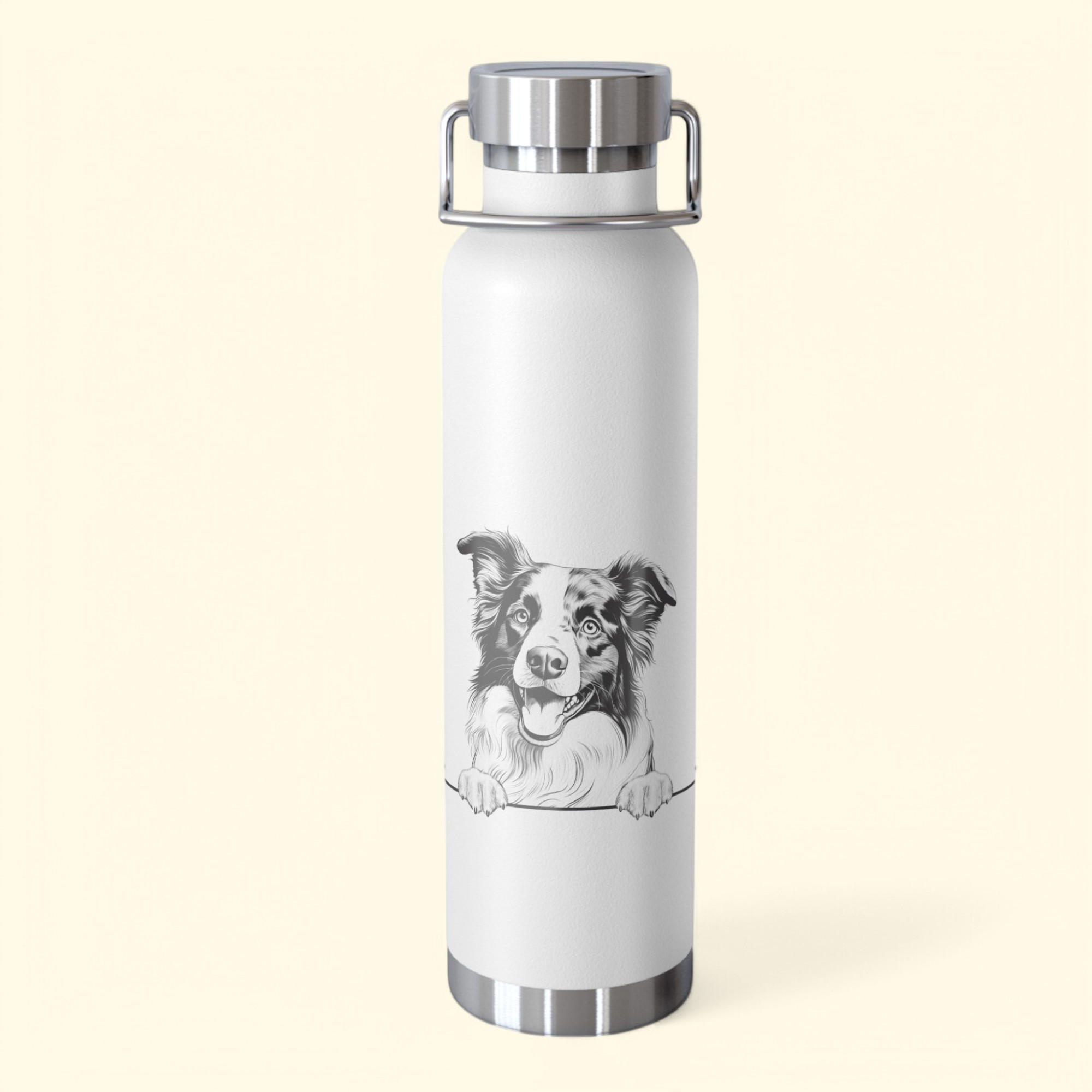 Border Coll  Copper Water Bottle - 22oz Vacuum Insulated Flask with Adorable Pup Design