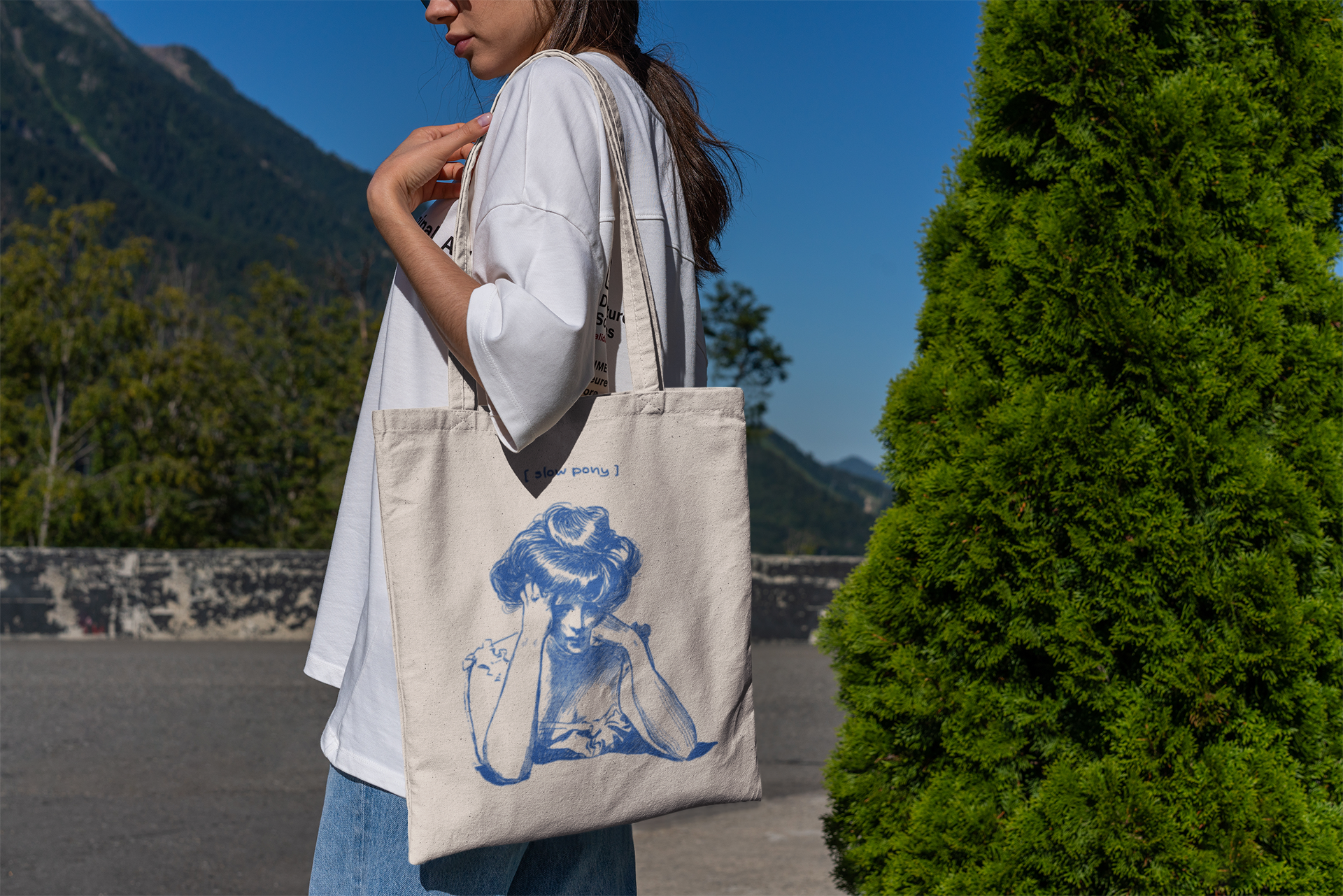 Slow Pony - Sad Lady Cotton Canvas Tote Bag Slow Pony - Sad Lady Cotton Canvas Tote Bag