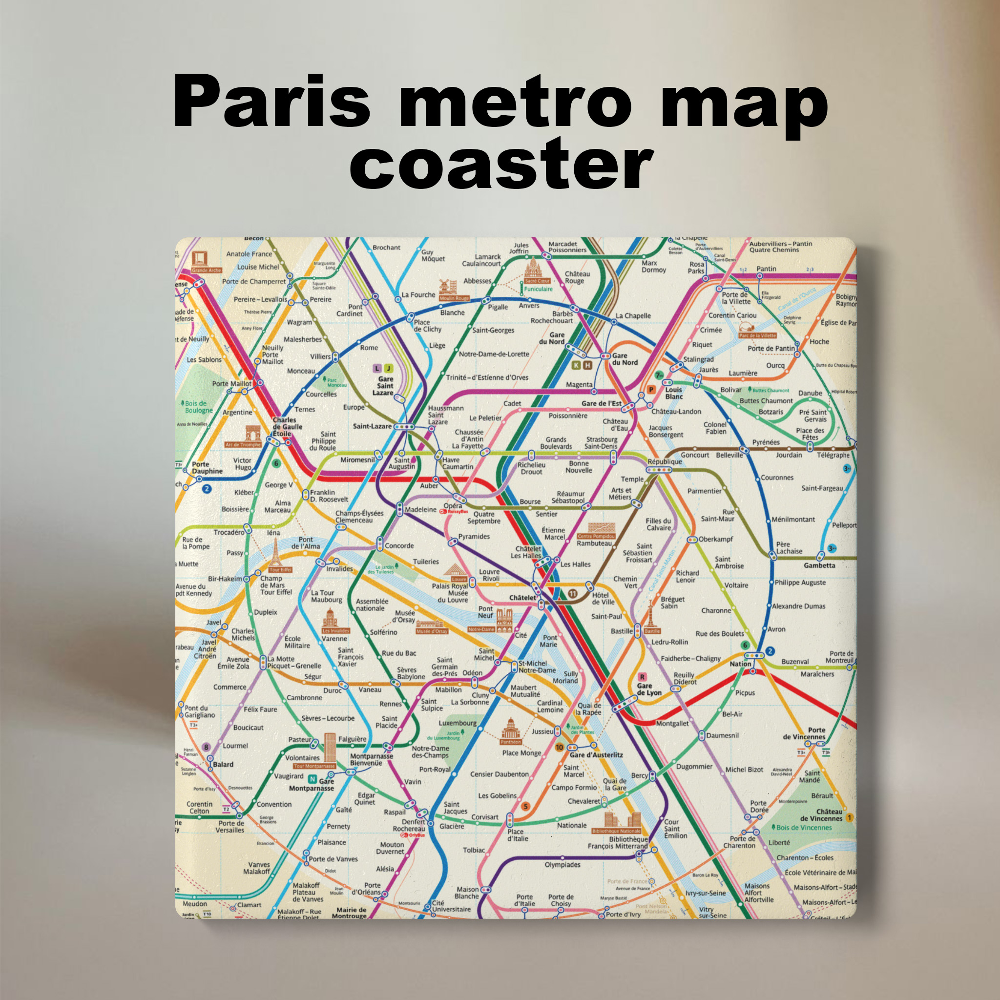 Paris Metro Map Ceramic Coaster | Travel Gifts Paris Metro Map Ceramic Coaster | Travel Gifts