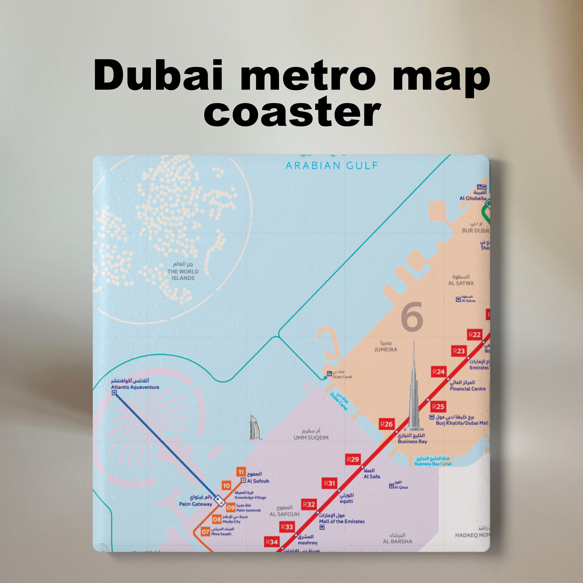 Dubai Metro Map Ceramic Coaster | Travel Gifts Dubai Metro Map Ceramic Coaster | Travel Gifts