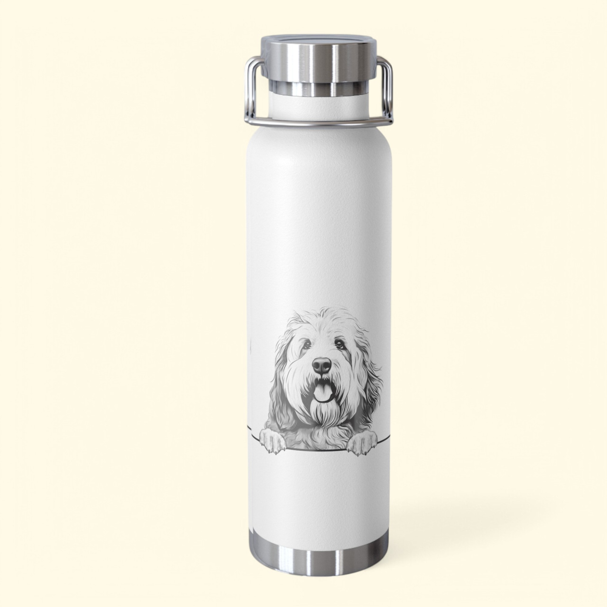 English Sheep dog Copper Water Bottle - 22oz Vacuum Insulated Flask with Adorable Pup Design