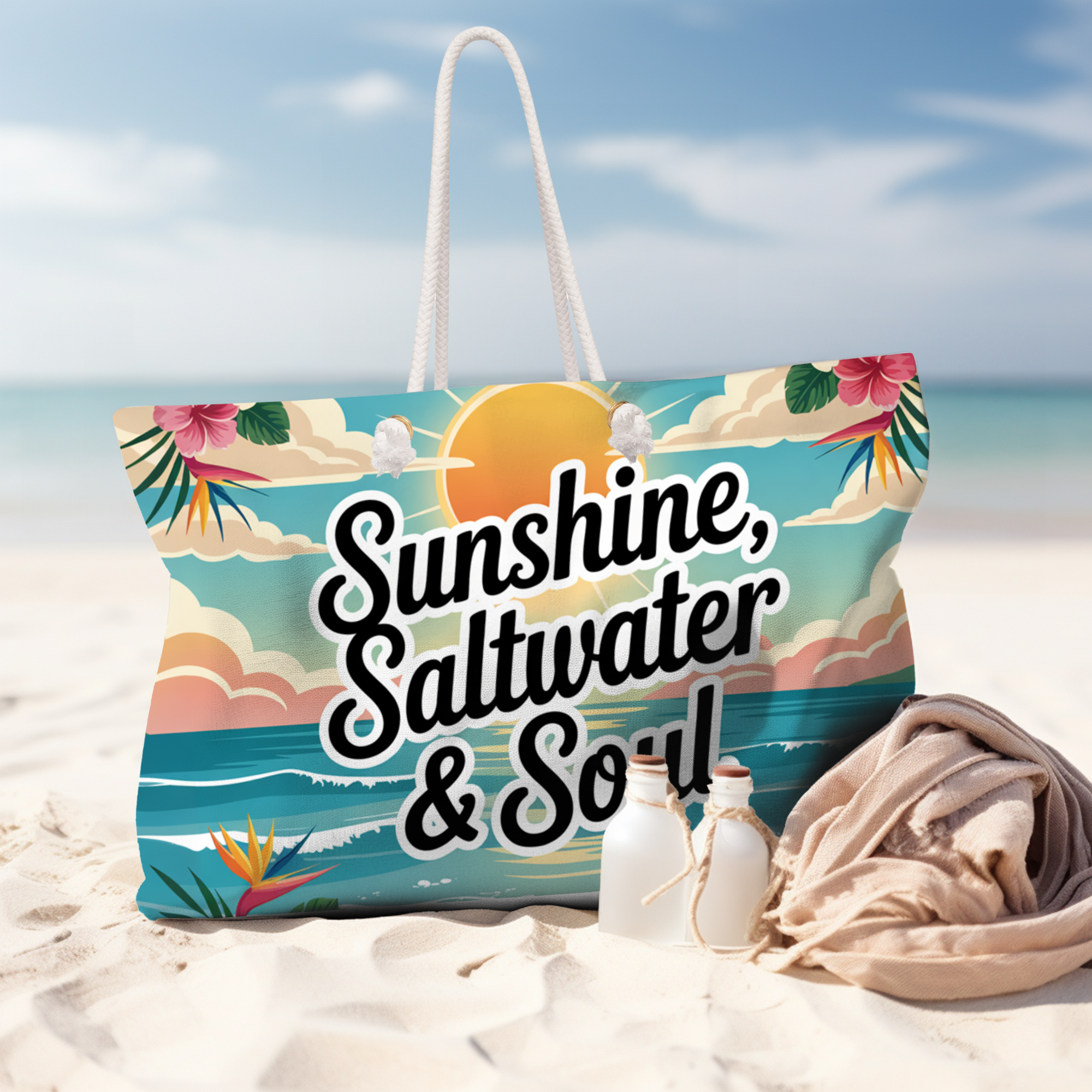 Weekender Bag - Sunshine, Saltwater & Soul Beach Travel Tote Beach Vibes Summer Bag Coastal Travel Bag, Vacation Gift for Her, Tropical Weekender Tote, Ocean Lover Bag product thumbnail image Weekender Bag - Sunshine, Saltwater & Soul Beach Travel Tote Beach Vibes Summer Bag Coastal Travel Bag, Vacation Gift for Her, Tropical Weekender Tote, Ocean Lover Bag product thumbnail image