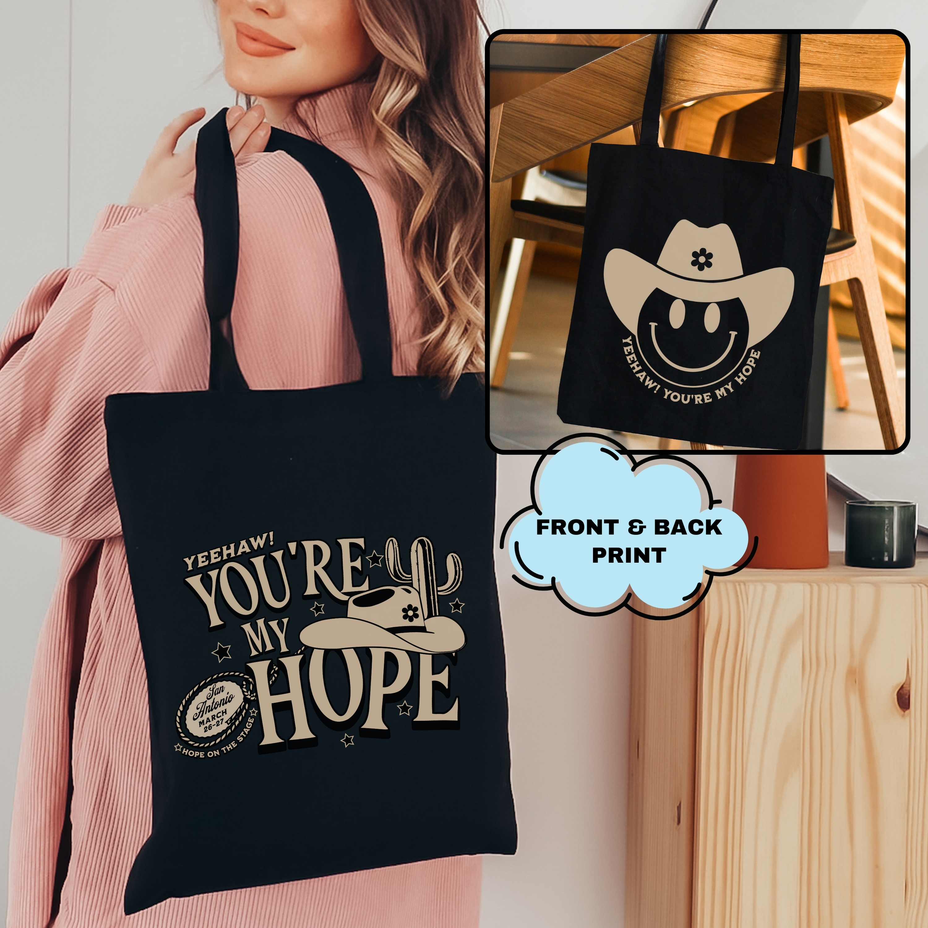 Hobi Cowboy San Antonio Cotton Canvas Tote Bag, Printed on FRONT and BACK, Deisgned for ARMY, by ARMY product thumbnail image Hobi Cowboy San Antonio Cotton Canvas Tote Bag, Printed on FRONT and BACK, Deisgned for ARMY, by ARMY product thumbnail image