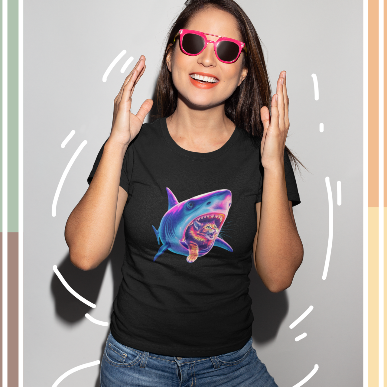 Shark Unisex T-shirt, Unique Cat Lover Tee, Funny Animal Graphic Top, Ocean Beach Shirt, Gifts for Shark Fans product thumbnail image