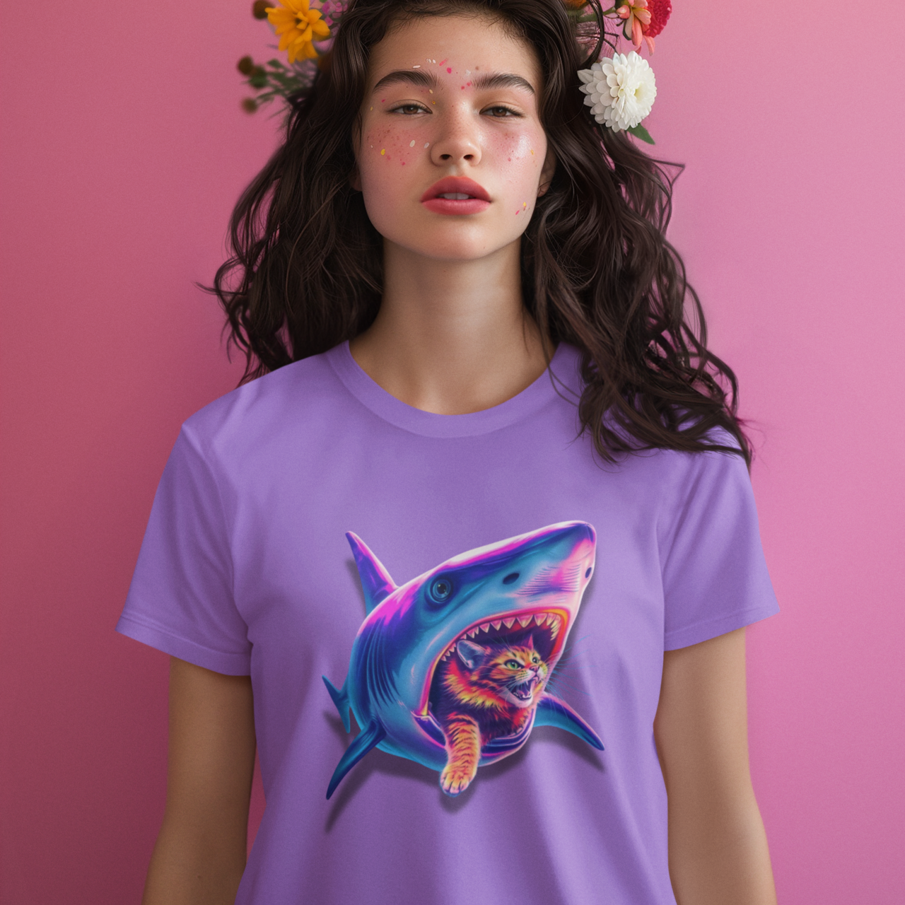 Shark Unisex T-shirt, Unique Cat Lover Tee, Funny Animal Graphic Top, Ocean Beach Shirt, Gifts for Shark Fans product thumbnail image