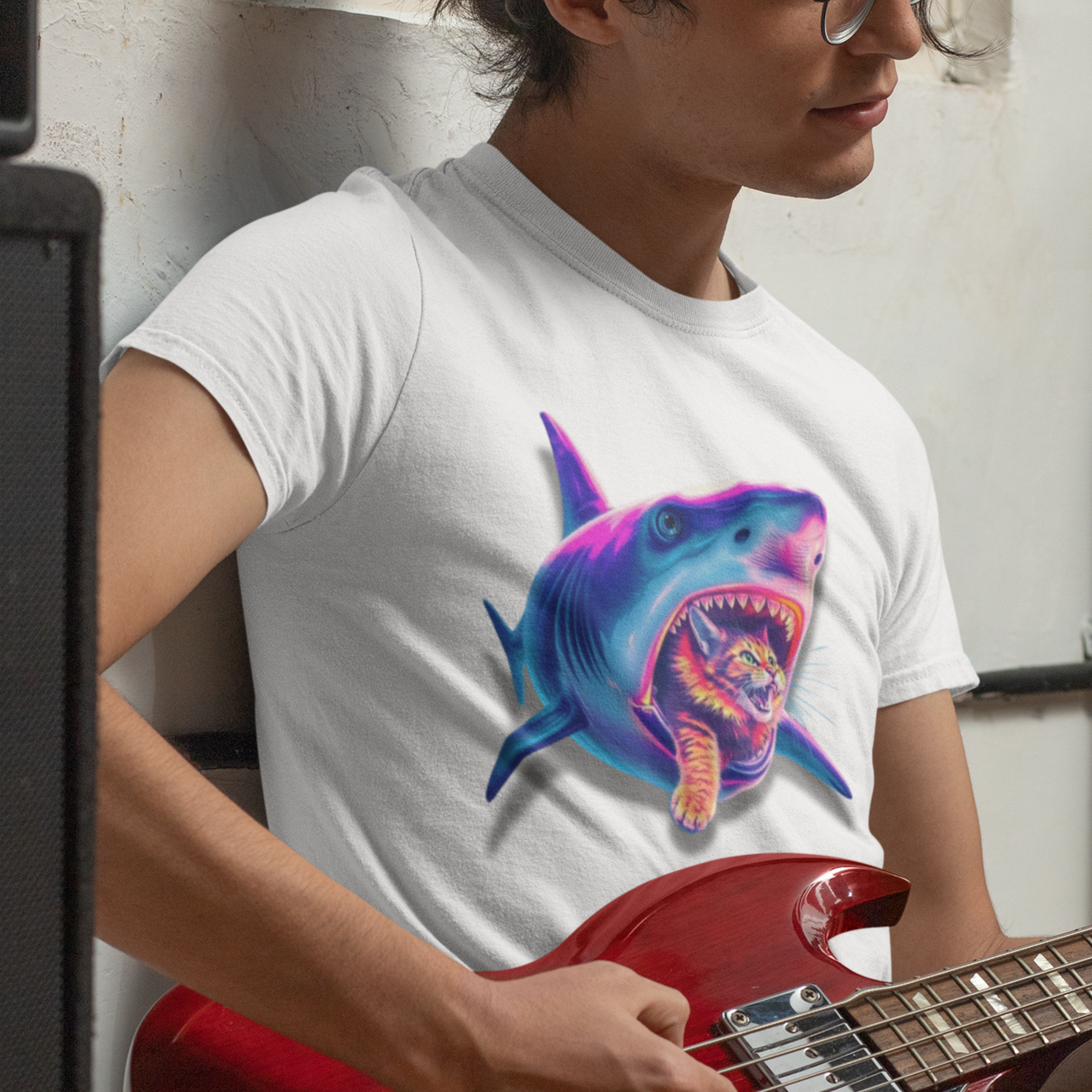 Shark Unisex T-shirt, Unique Cat Lover Tee, Funny Animal Graphic Top, Ocean Beach Shirt, Gifts for Shark Fans product thumbnail image