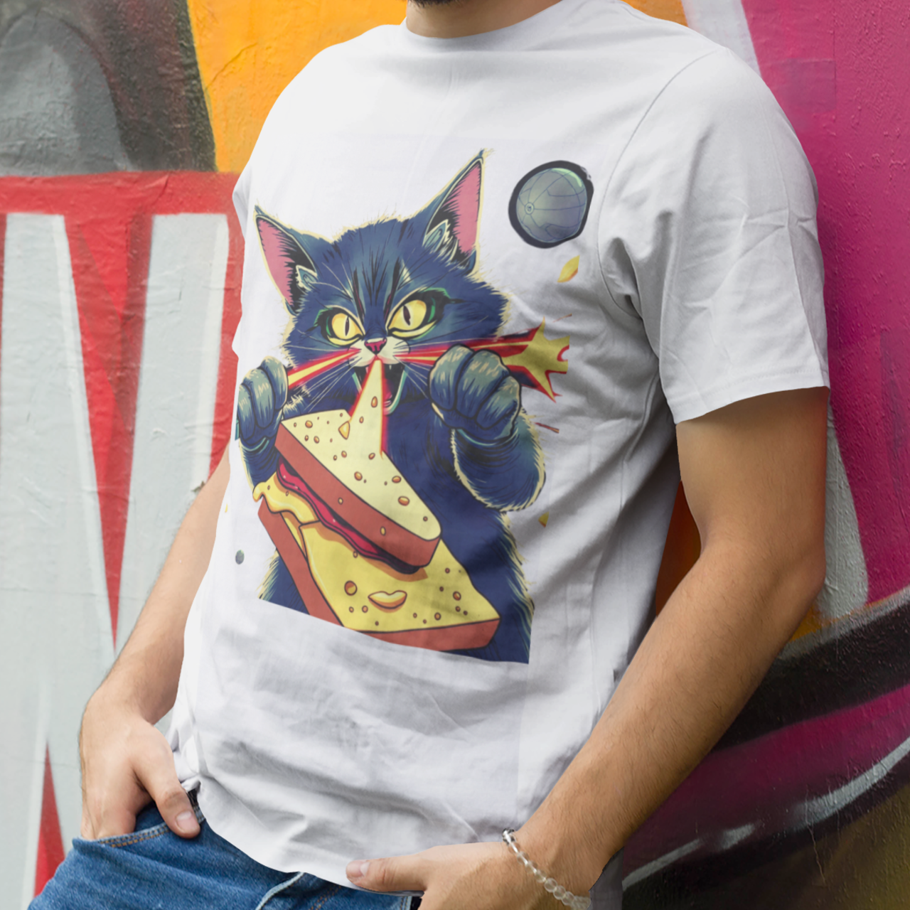 Cat Laser Sandwich Unisex T-shirt, Cute Animal Tee, Funny Cat Lover Gift, Graphic Print Shirt, Novelty Casual Top product thumbnail image