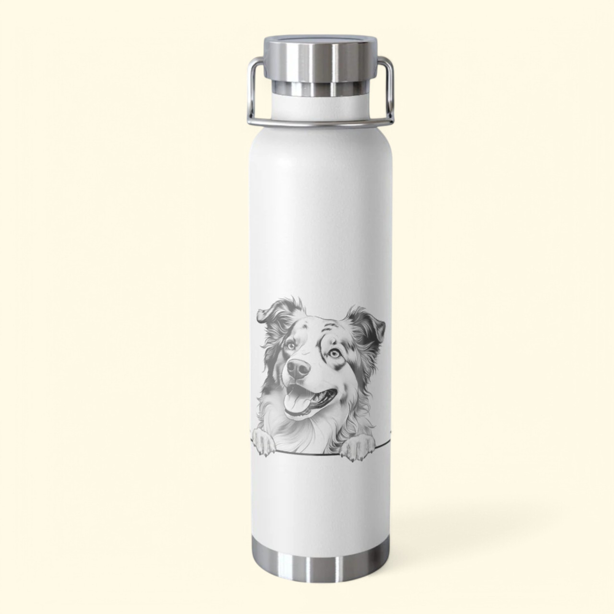 Australian Shepherd Copper Water Bottle - 22oz Vacuum Insulated Flask with Adorable Pup Design