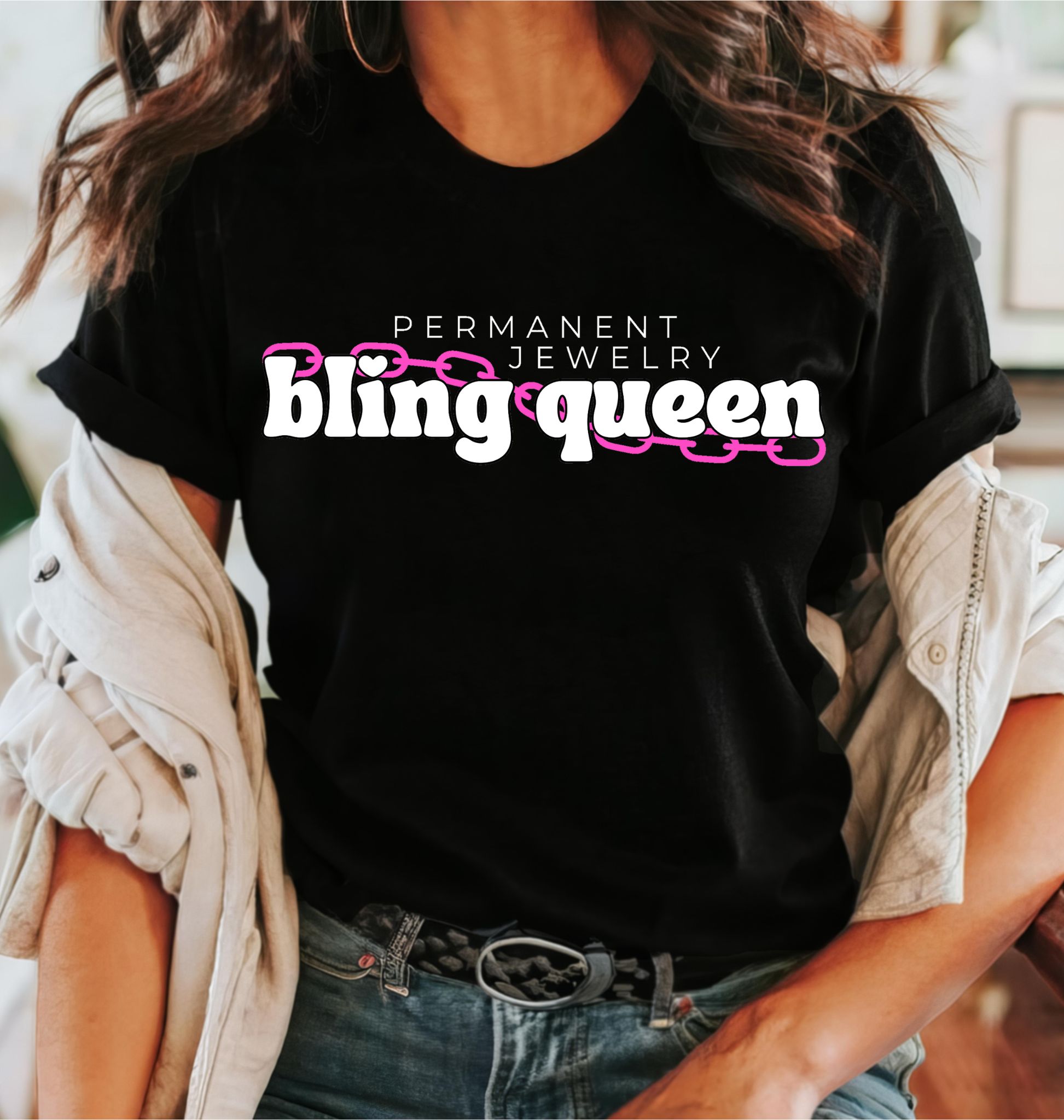 Bling Queen Bella+Canvas Unisex Jersey Tee with Give a Girl the Right Jewelry and She Can Conquer the World on back product thumbnail image Bling Queen Bella+Canvas Unisex Jersey Tee with Give a Girl the Right Jewelry and She Can Conquer the World on back product thumbnail image