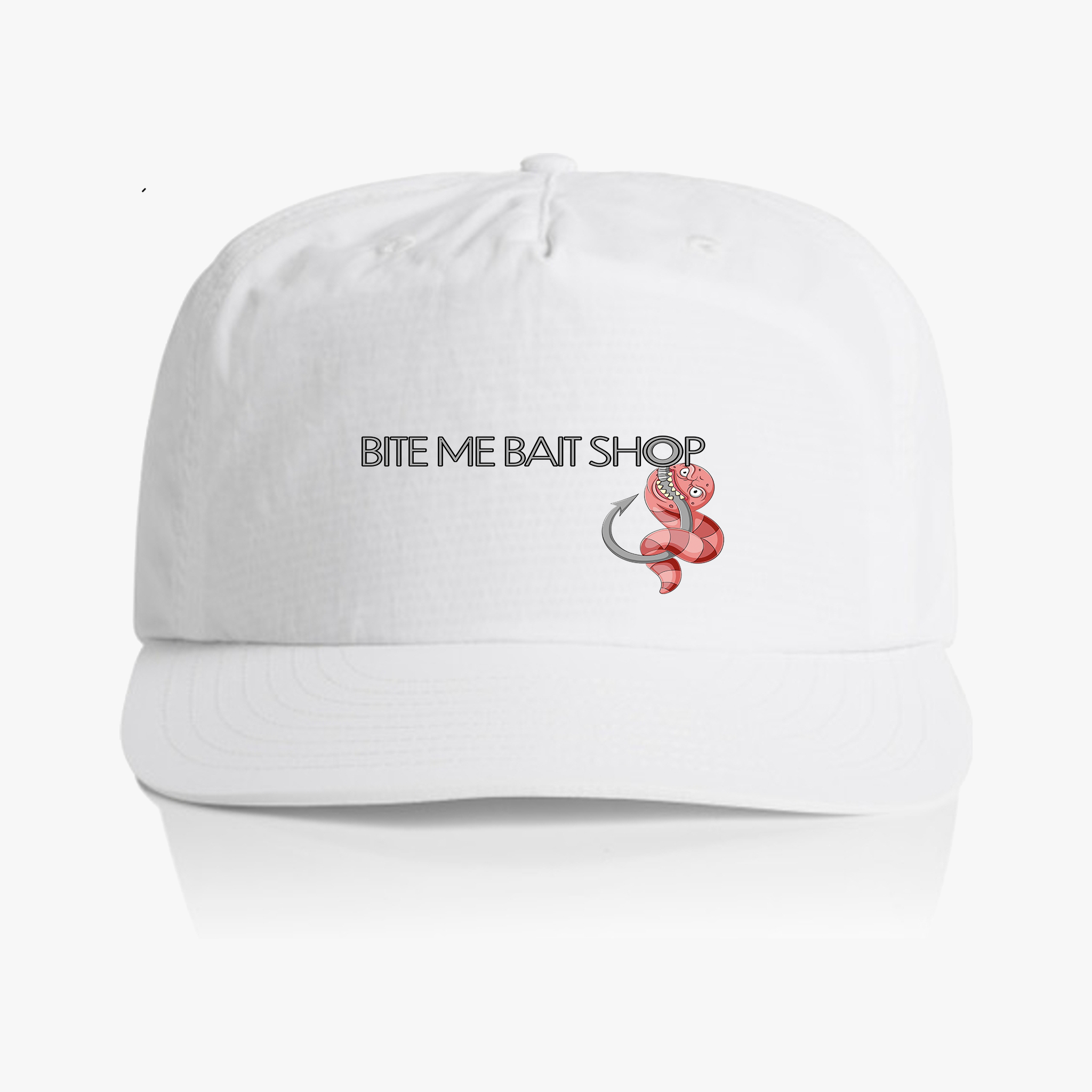 Cap - Bite Me Bait Shop Cartoon Worm and Hook Design product thumbnail image Cap - Bite Me Bait Shop Cartoon Worm and Hook Design product thumbnail image
