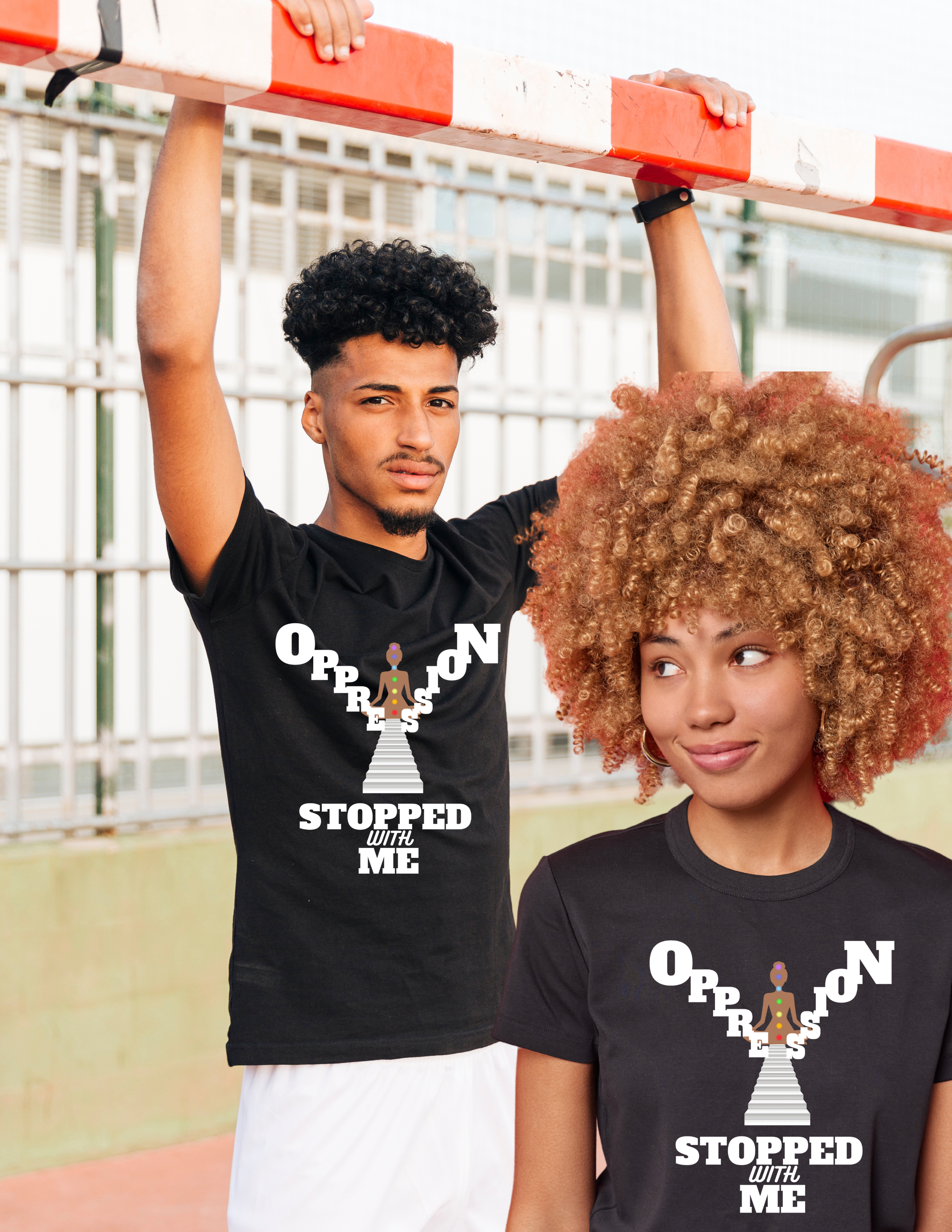 Empowering "OPPRESSION STOPPED WITH ME" Chakra T-Shirt product thumbnail image Empowering "OPPRESSION STOPPED WITH ME" Chakra T-Shirt product thumbnail image