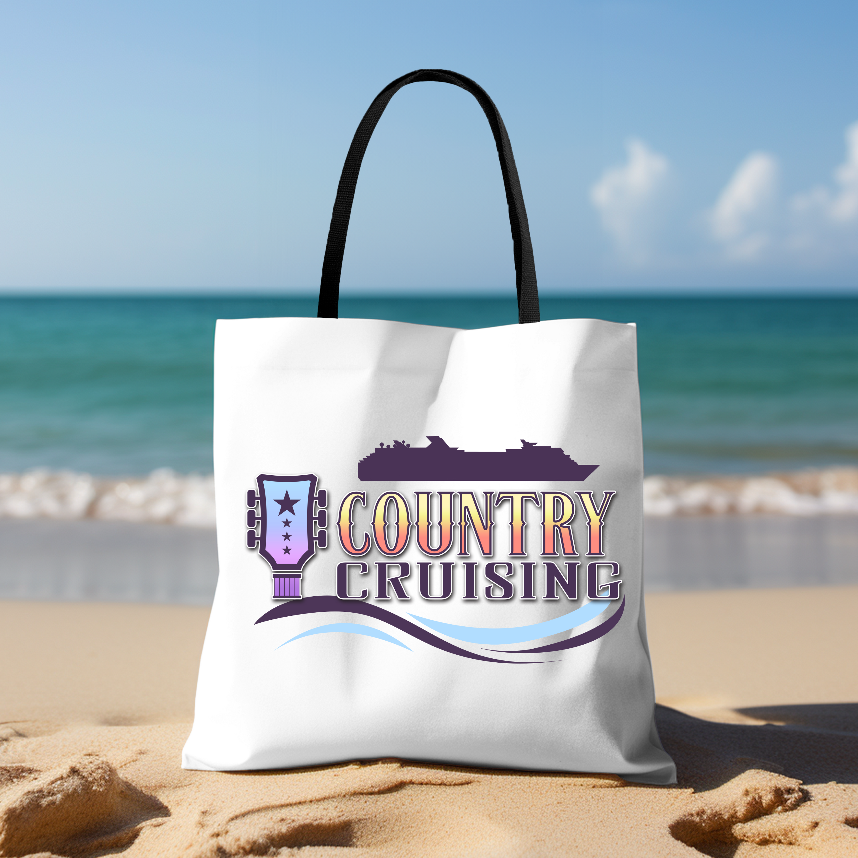 Country Cruising Tropical Colors Ship & Waves Tote Bag Country Cruising Tropical Colors Ship & Waves Tote Bag