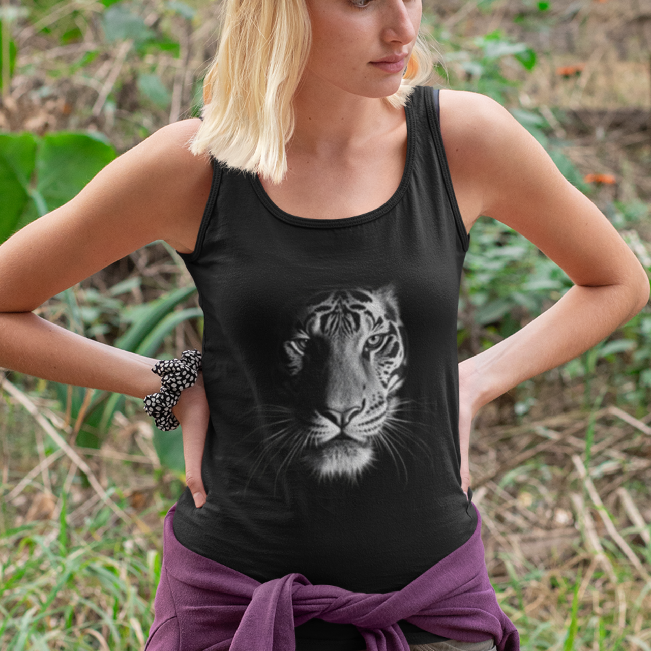 Tiger Face Tank, Wild Animal Sleeveless Shirt, Unisex Jersey Muscle Tee, Graphic Print Vest, Safari Theme Summer Top product thumbnail image
