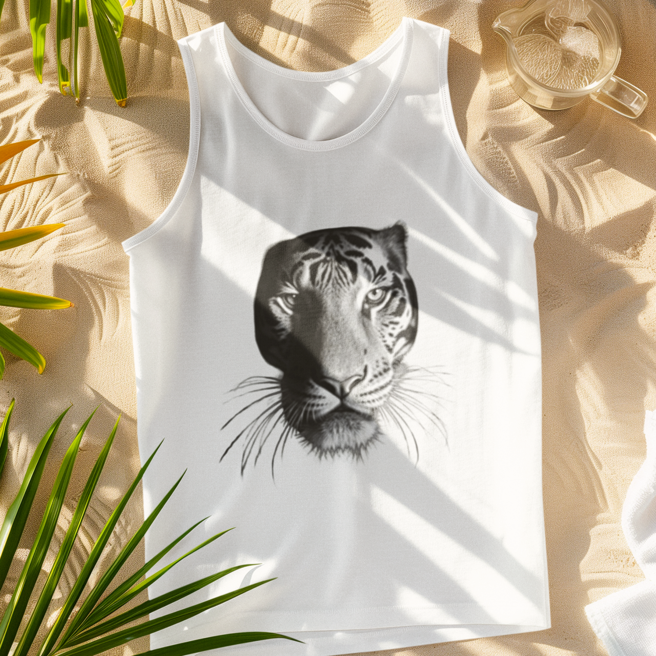 Tiger Face Tank, Wild Animal Sleeveless Shirt, Unisex Jersey Muscle Tee, Graphic Print Vest, Safari Theme Summer Top product thumbnail image