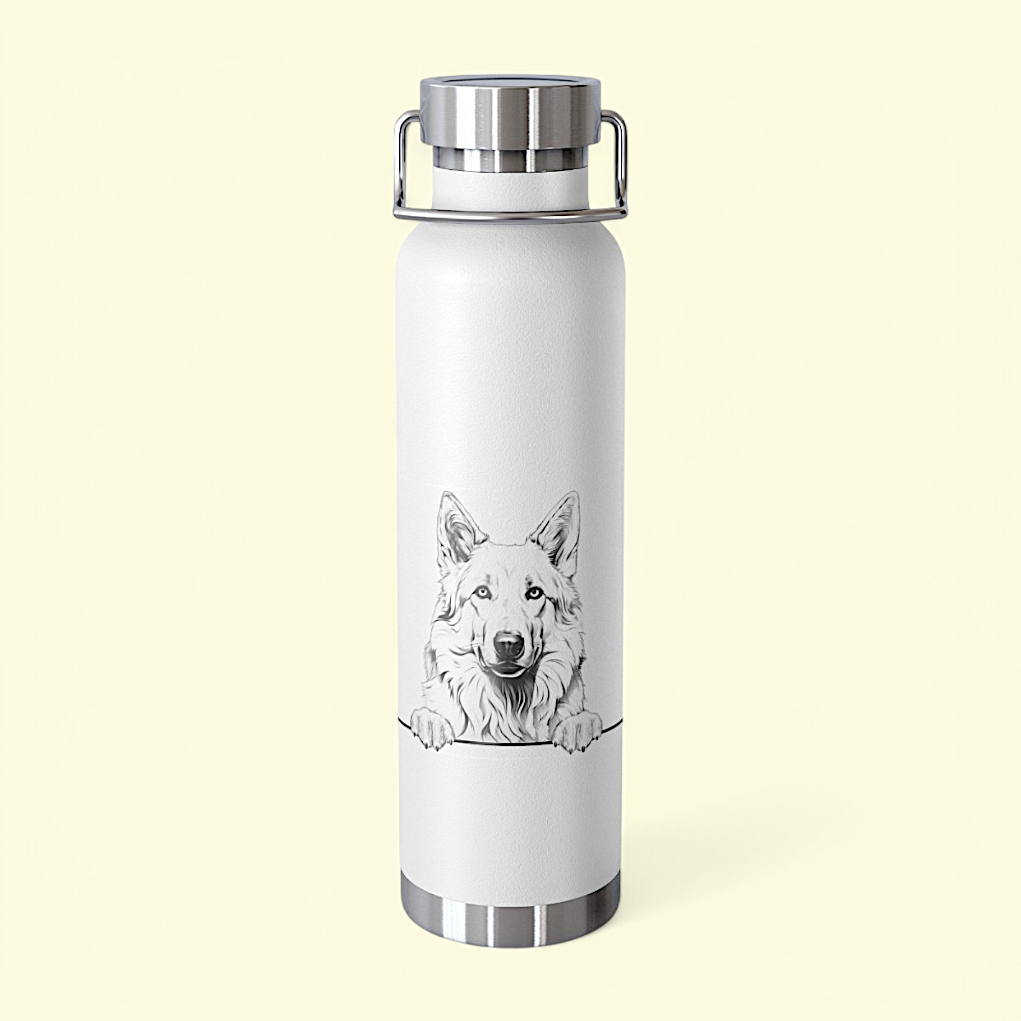 White Swiss Shepherd Copper Water Bottle - 22oz Vacuum Insulated
