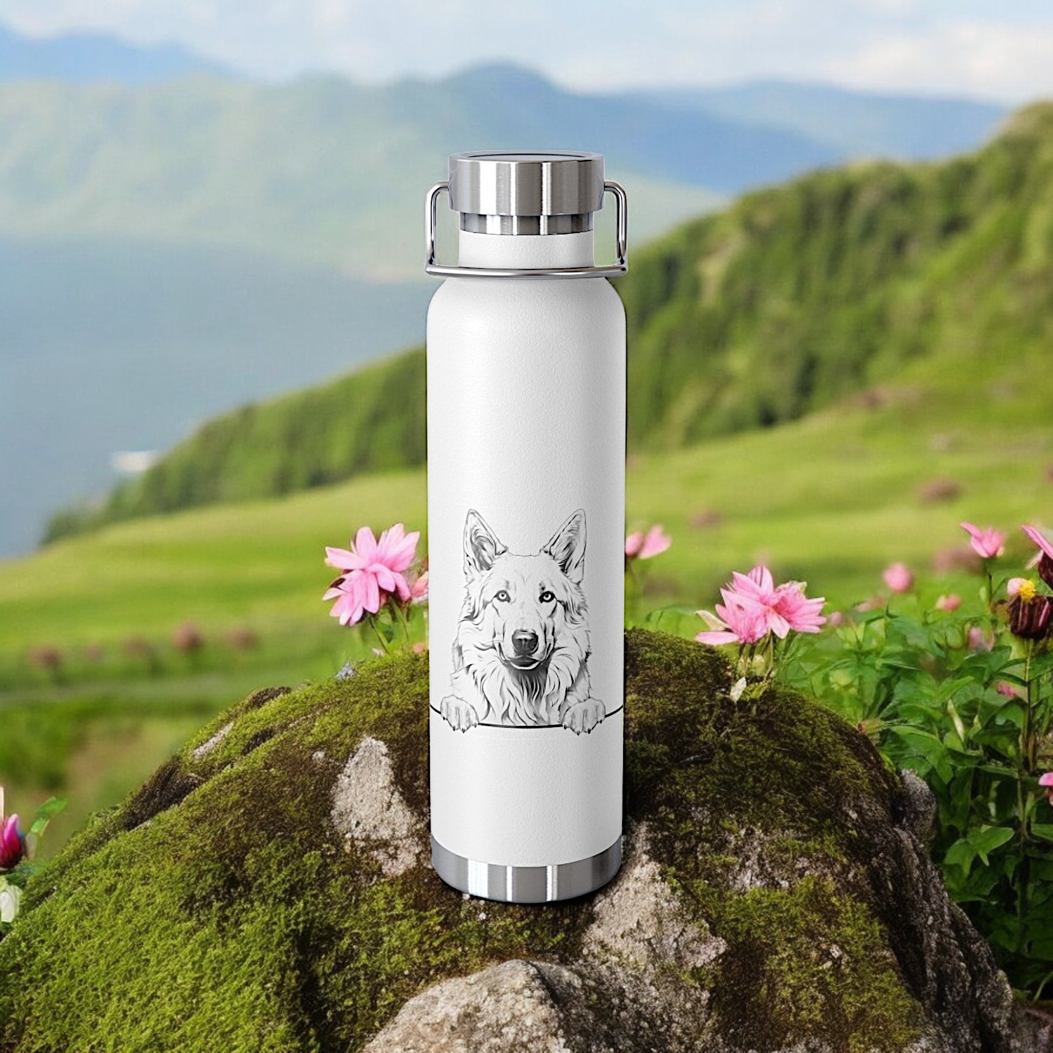 White Swiss Shepherd Copper Water Bottle - 22oz Vacuum Insulated product thumbnail image White Swiss Shepherd Copper Water Bottle - 22oz Vacuum Insulated product thumbnail image
