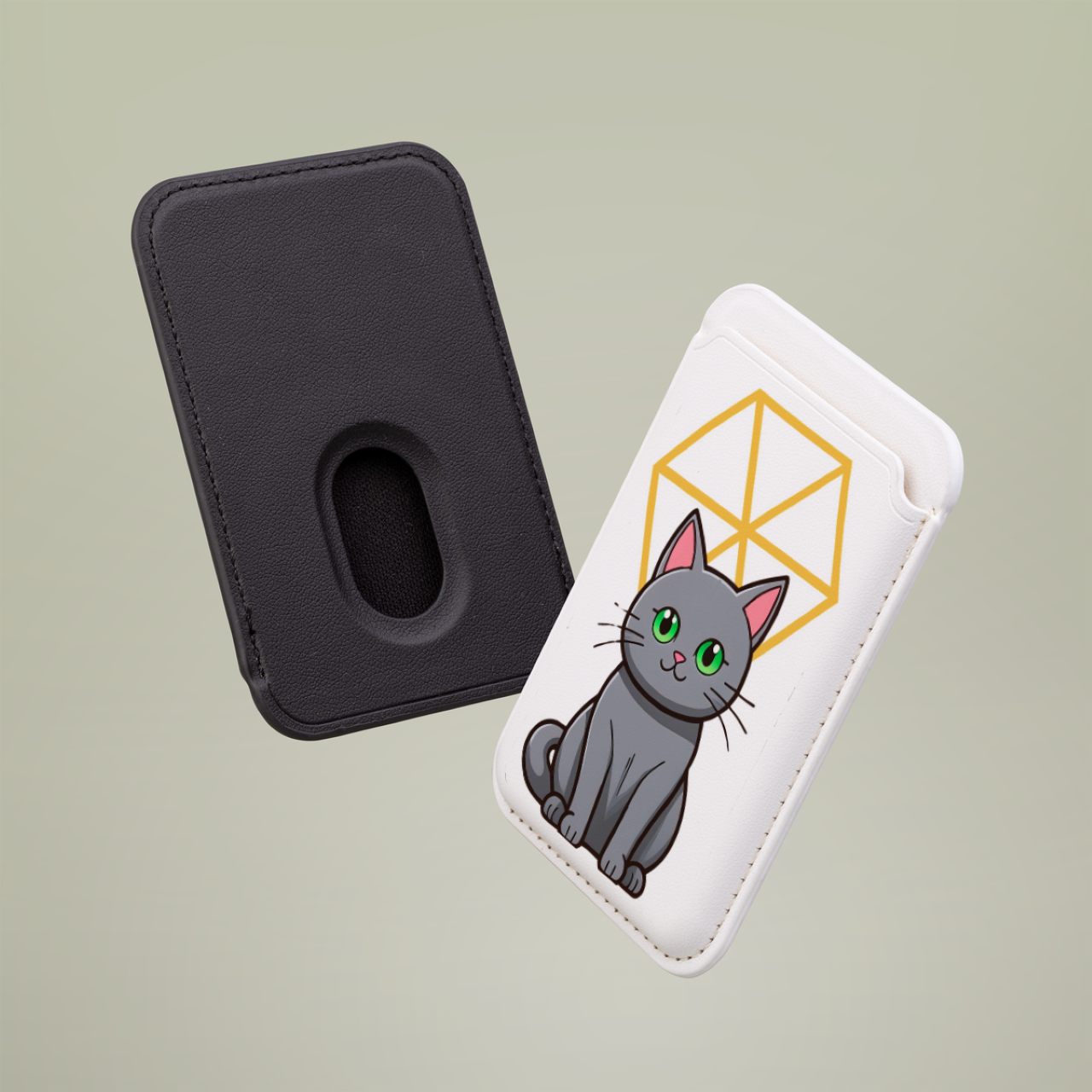 Chic &amp; Sustainable | Gray Cat Vegan Wallet with Geometric Charm 