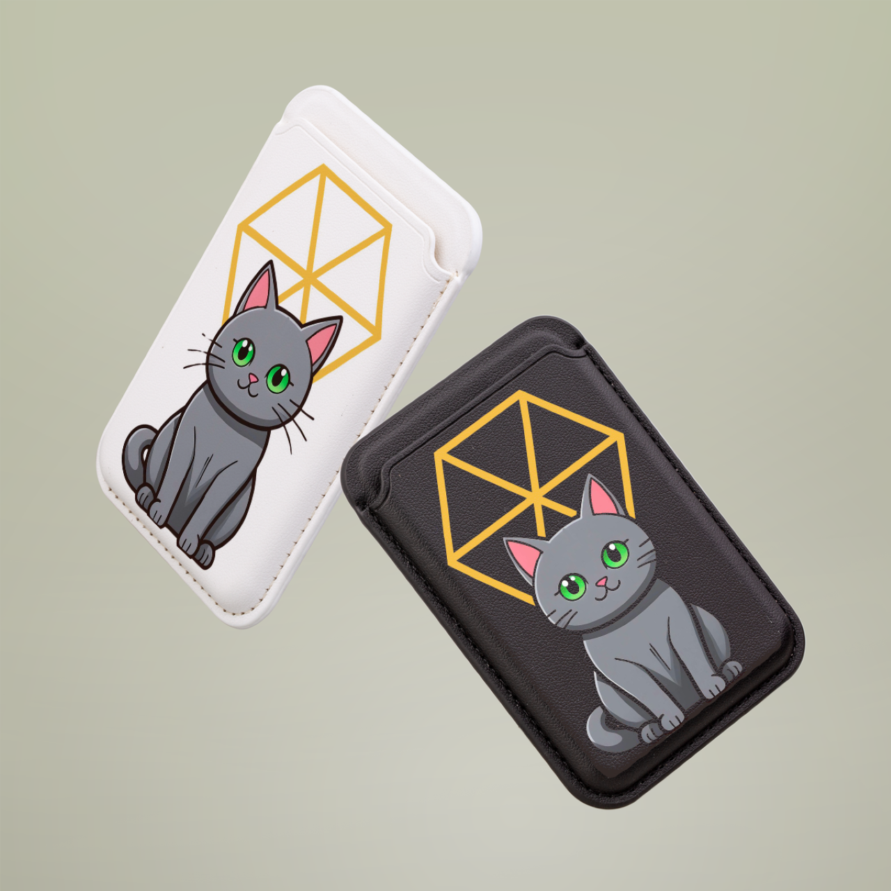 Chic &amp; Sustainable | Gray Cat Vegan Wallet with Geometric Charm  product thumbnail image