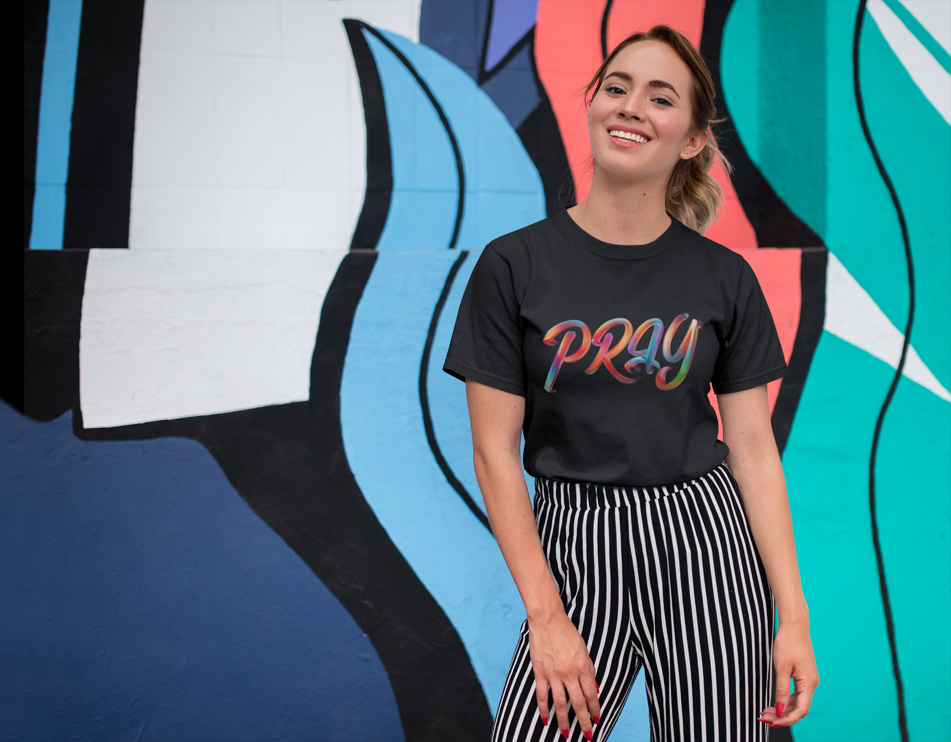 Colorful 'Pray' Unisex Softstyle T-Shirt - Inspirational Tee for Everyday Wear product thumbnail image Colorful 'Pray' Unisex Softstyle T-Shirt - Inspirational Tee for Everyday Wear product thumbnail image