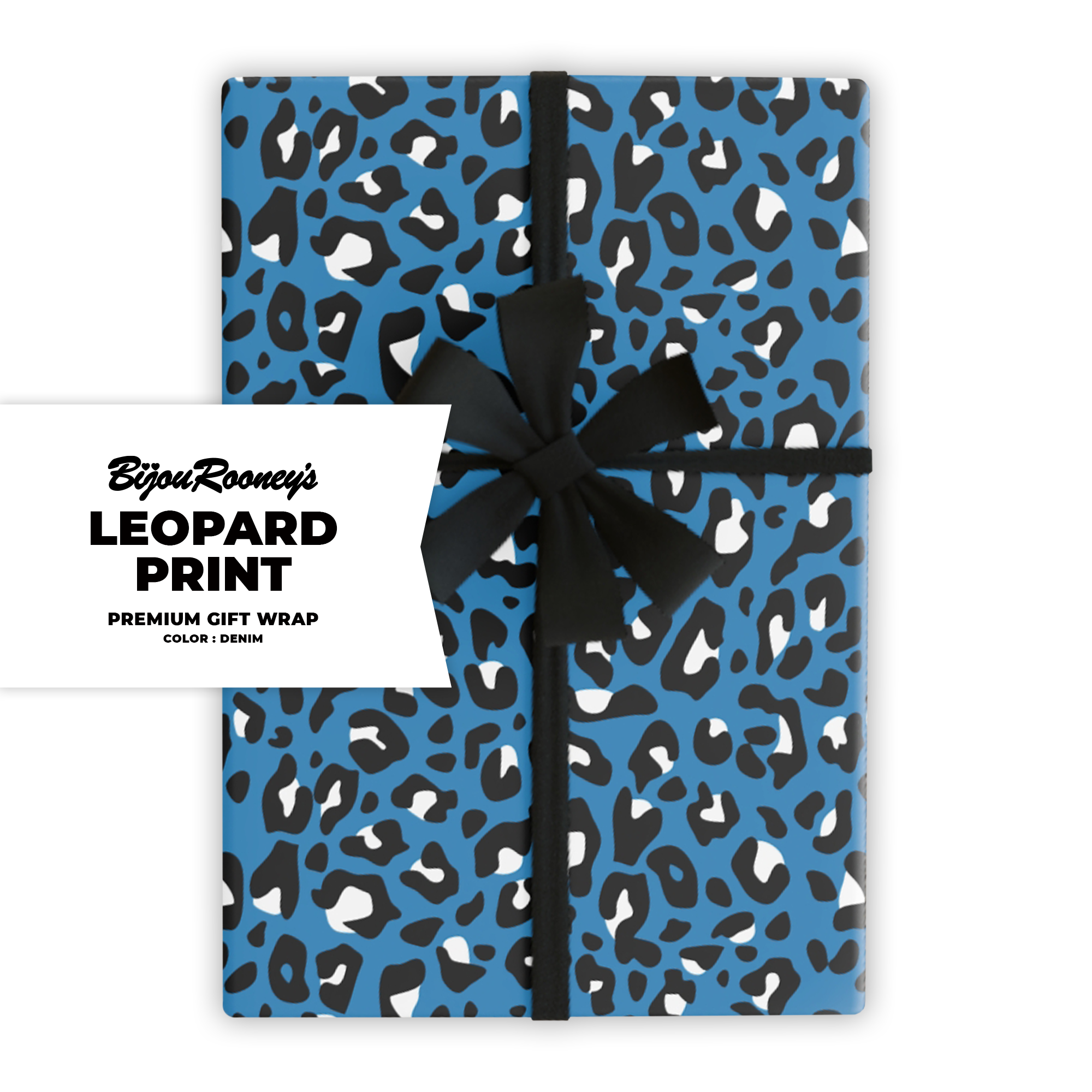 Leopard Print Gift Wrap in Denim product thumbnail image Leopard Print Gift Wrap in Denim product thumbnail image