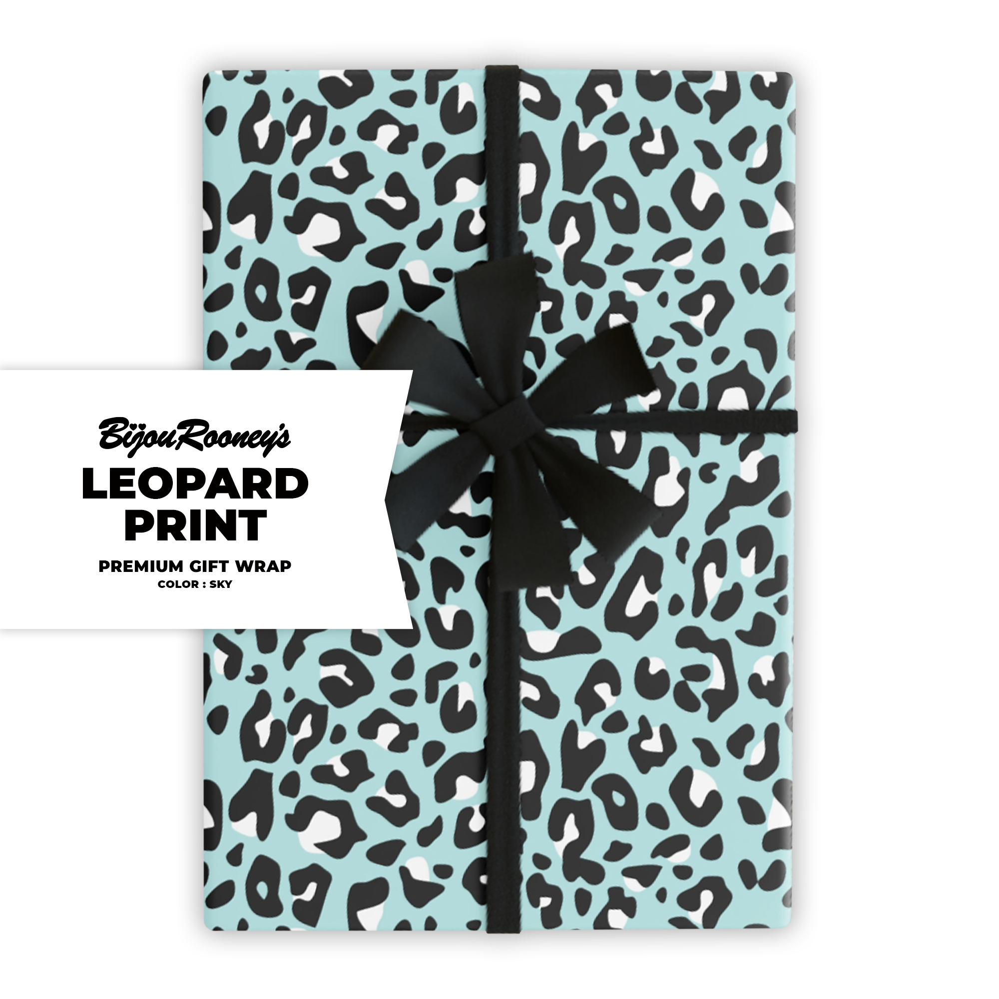 Leopard Print Gift Wrap in Sky product thumbnail image Leopard Print Gift Wrap in Sky product thumbnail image